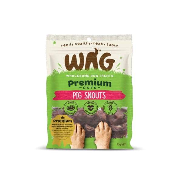 WAG Pig Snouts Air Dried Dog Treats 50g - Natural Chews for Small & Large Dogs - High Protein Training Rewards - Perfect for Dental Health & Anxiety Relief - Great for Travel & Outdoor Adventures