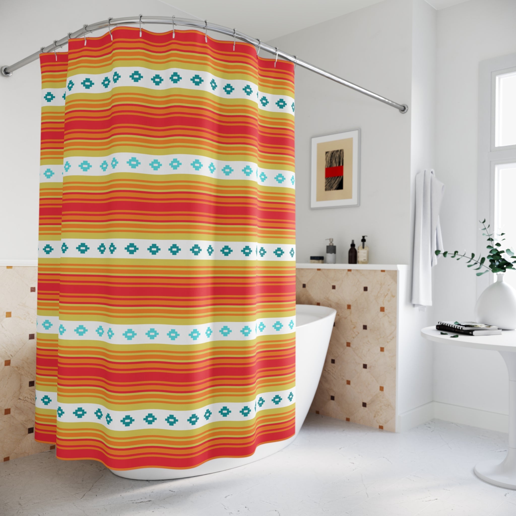 Southwestern Shower Curtain - Western Style Bathroom Decor with Vibrant Patterns, Waterproof & Mold Resistant, Standard Size 72x72 Inches - Perfect for Boho, Ranch or Desert Themed Bathrooms