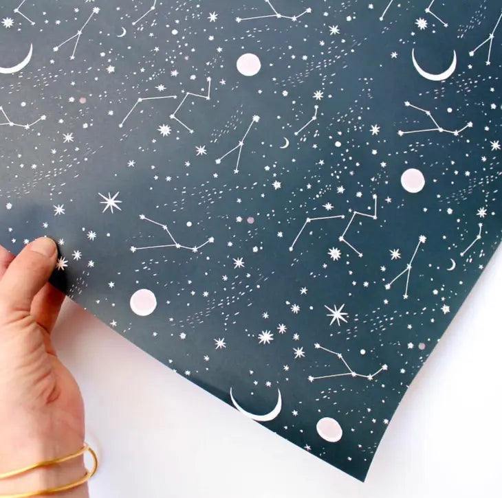 Moon and Stars Gift Wrapping Paper - Premium Metallic Foil Holiday Wrapping Sheets for Christmas, Birthday, Anniversary Presents - Perfect for Party Decorations and Special Occasion Gifts