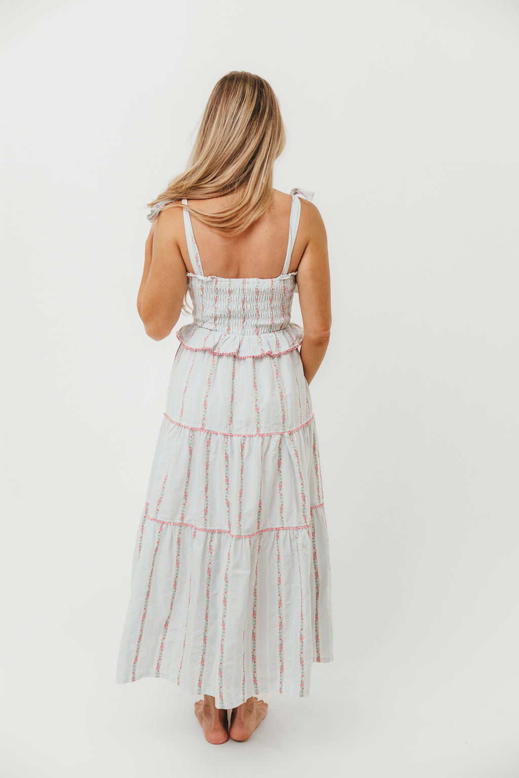Tamara Floral Embroidered Maxi Dress - Pink Tiered Summer Dress for Women | Beach Wedding, Vacation & Party Wear