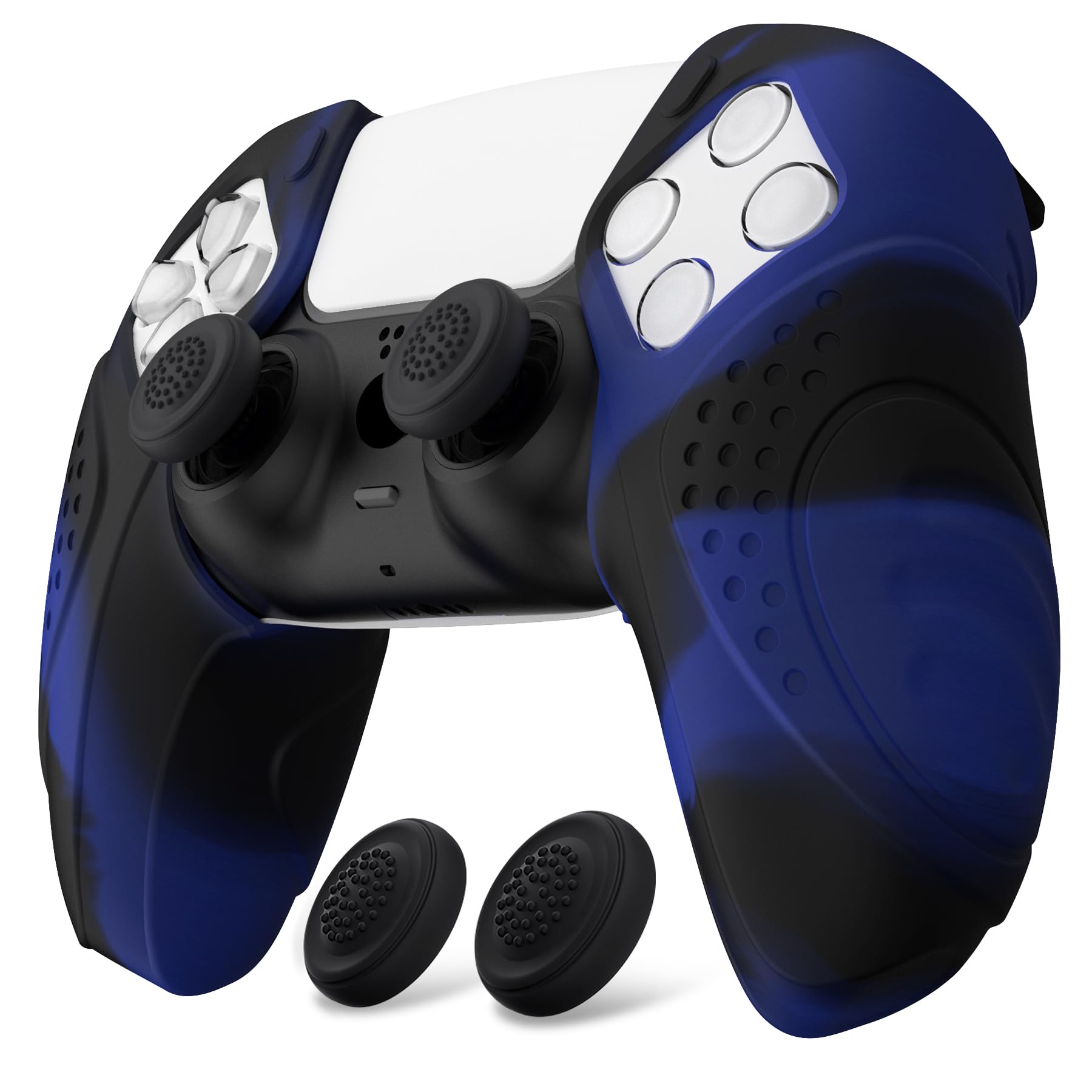 PlayVital Anti-Slip Silicone Cover for PS5 Controller - Protective Grip Skin Case Compatible with Charging Station (Guardian Edition, Blue & Black) - Perfect for Gaming, Travel, and Long Play Sessions