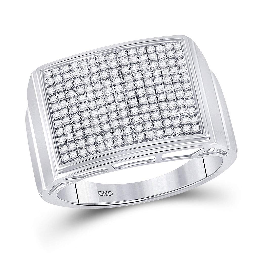 Jewels By Lux Sterling Silver Men's Round Diamond Rectangle Cluster Ring - 1/4 Cttw (I3 Clarity, J-K Color) White Round Diamonds | Elegant Wedding Band, Anniversary Gift, or Everyday Luxury Jewelry for Men