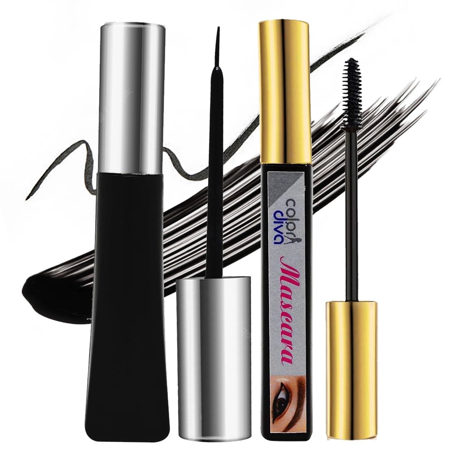 Adbeni High Rise Black Eyeliner & Mascara Set (Pack of 2) - 6ml Smudge Proof, Waterproof & Long Lasting - Vegan & Cruelty Free Eye Makeup for Dramatic Look - Perfect for Party, Wedding & Night Out Makeup