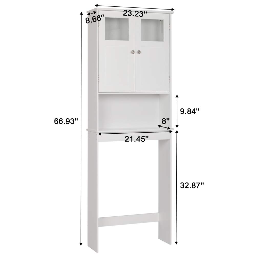Ochine White Over The Toilet Storage Cabinet - Double Door Bathroom Organizer with Adjustable Shelves & Open Storage - Space Saving Free Standing Toilet Rack for Small Bathrooms, Apartments & Powder Rooms - Perfect for Storing Towels, Toiletries & Cleaning Supplies