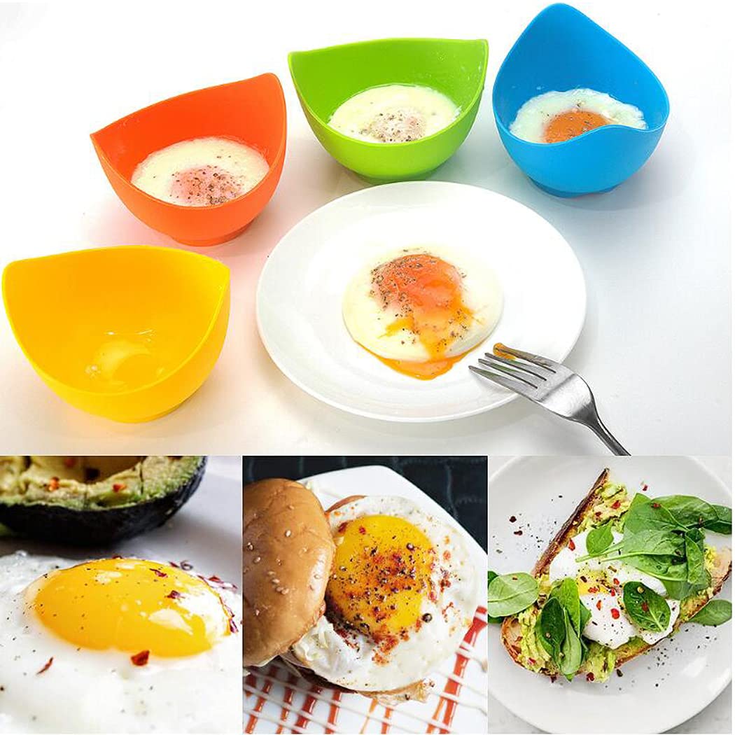 FDA Approved High Temperature Resistant Silicone Egg Steamer - 4 Pack Non-Stick Egg Cooker with Silicone Oil Brush, BPA-Free Egg Tray for Perfect Poached Eggs, Breakfast Meal Prep & Healthy Cooking