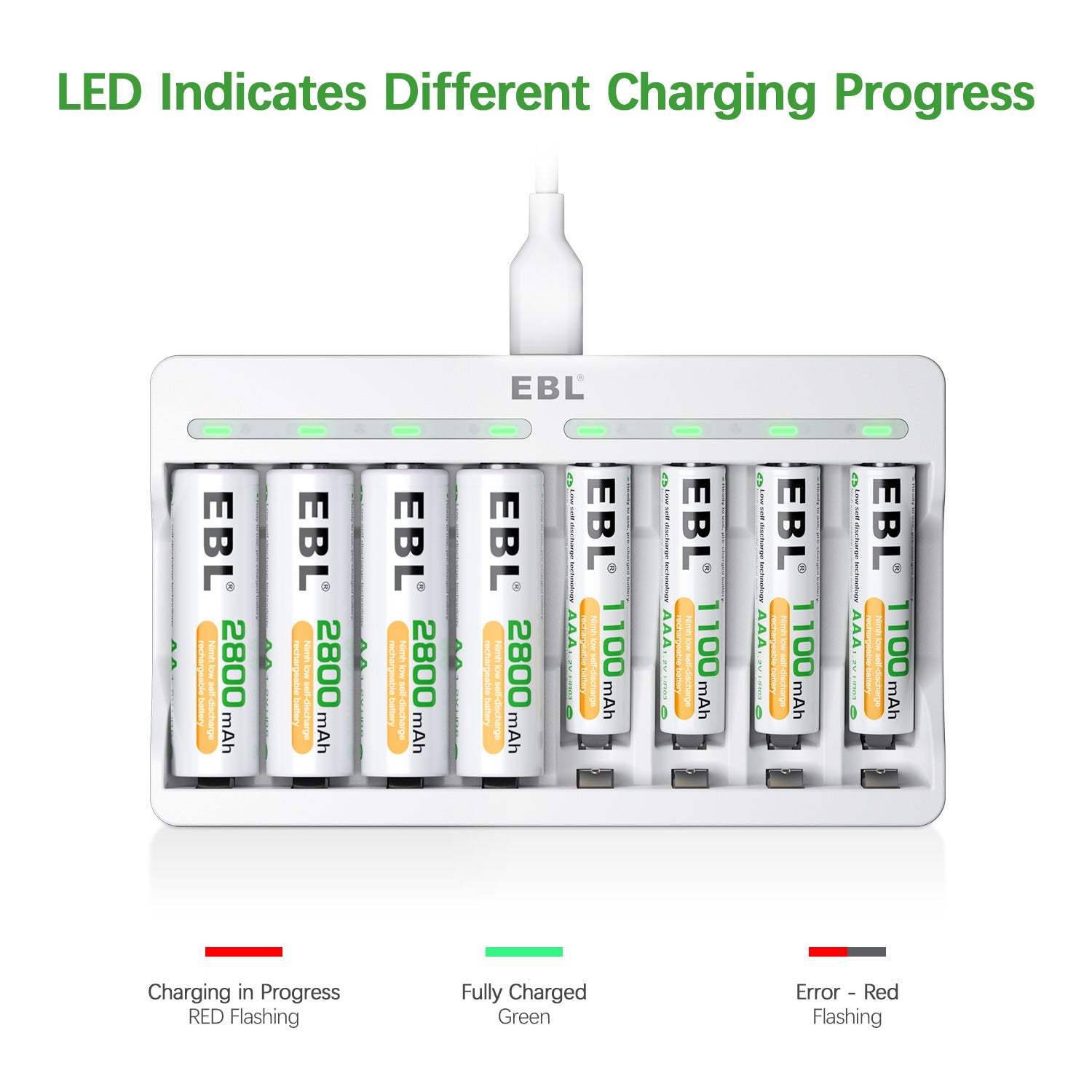 EBL C9010N Smart 8 Bay AA AAA NiMH Battery Charger - Fast Charging for Rechargeable Batteries - Perfect for Cameras, Toys, and Home Electronics