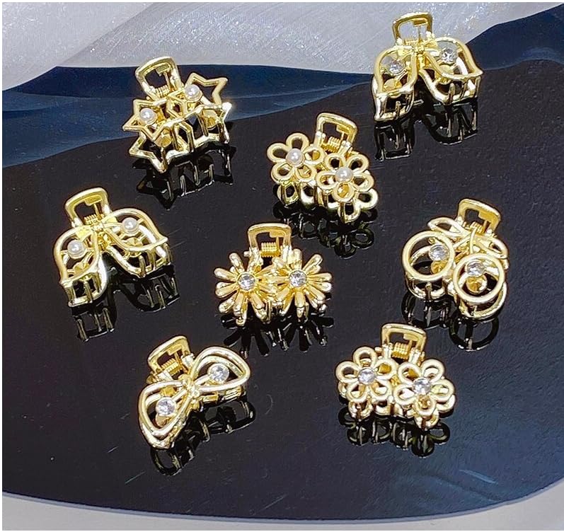 HAPPYMATES 4+2pcs Small Metal Hair Claw Clips for Women - Mini Pearl Hair Barrettes, Jaw Clamps, Half Bun Hairpins - Decorative Hair Accessories for Women & Girls - Perfect for Everyday, Parties & Weddings