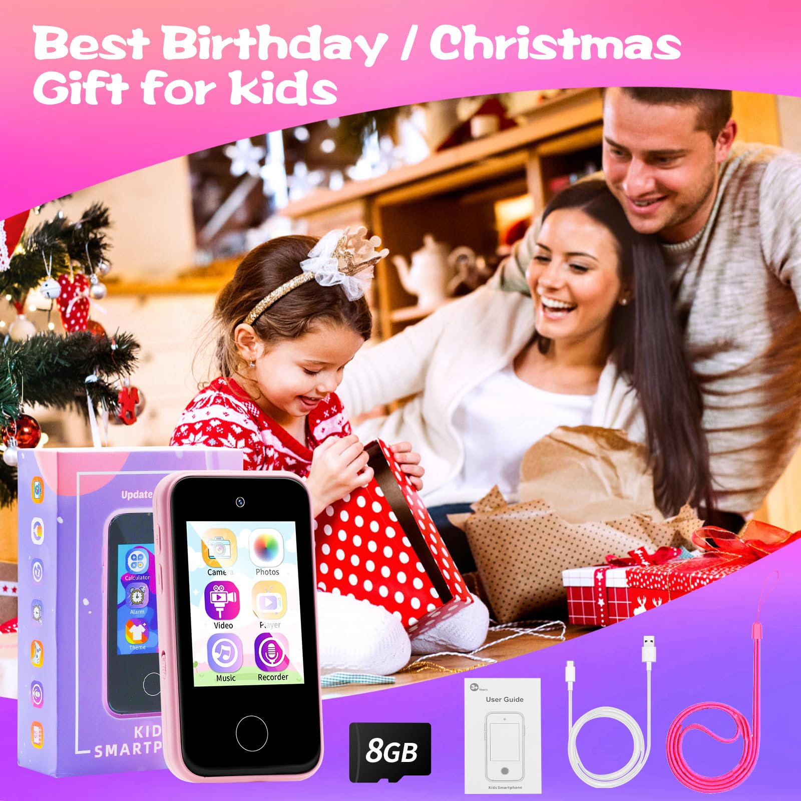 Best Toddler Learning Phone for Kids Age 3-8 - Educational Play Toy with Games, Camera, Alarm & Stories - 8GB SD Card Included - Perfect Christmas/Birthday Gift for Boys & Girls (Pink Castle) - Ideal for Early Learning, Pretend Play & Travel Entertainment