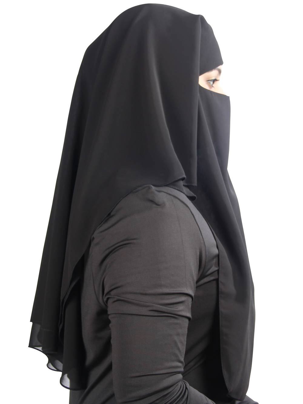 Black Georgette 3-Layer Niqab for Women - Modest Islamic Face Covering for Prayer, Travel, and Daily Wear