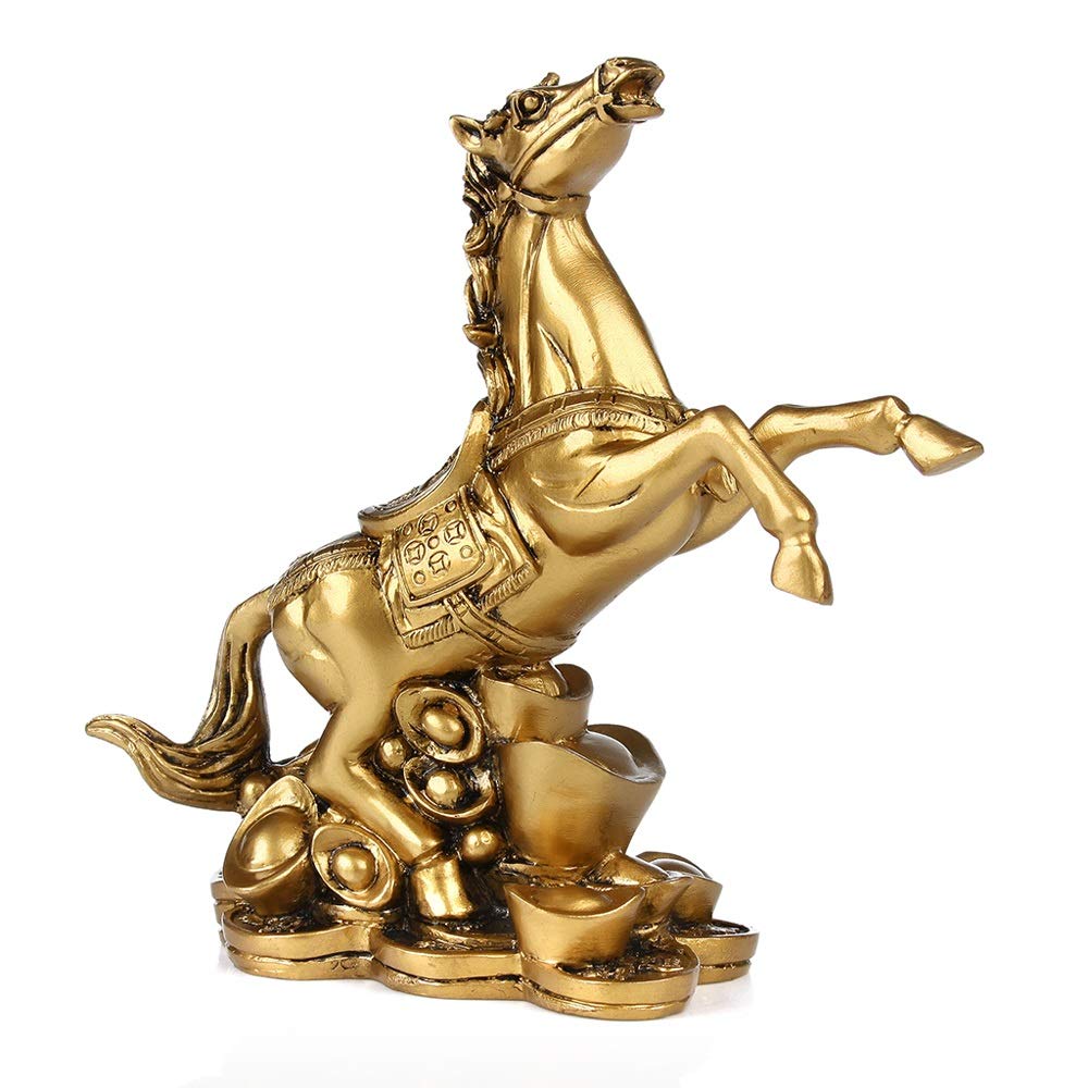 Vintage Golden Resin Horse Statue - Elegant Home & Office Decor Sculpture for Living Room, Bookshelf, and Desk Display