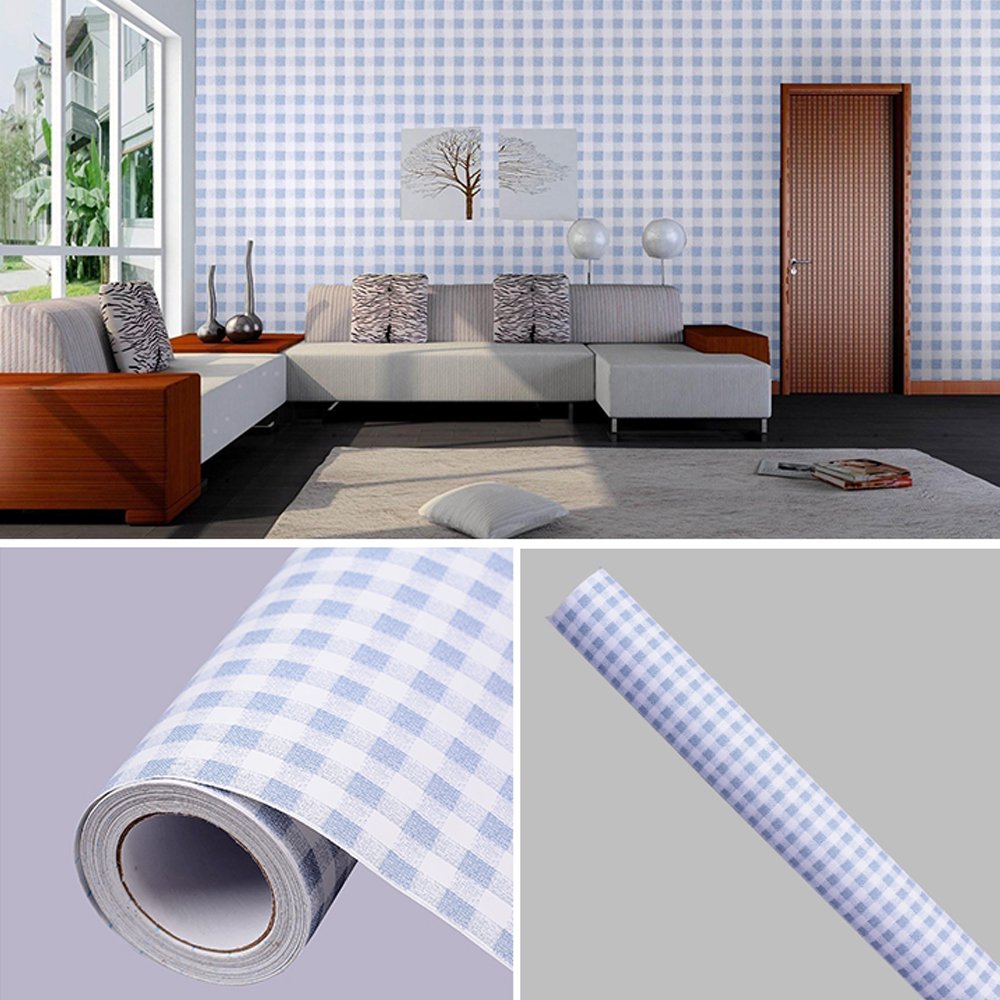 Peel and Stick Shelf Paper - 19.6 Ft x 17.7 Inch Self-Adhesive Drawer Liner for Dressers & Cabinets, Retro Blue Plaid Pattern - Perfect for Kitchen Shelves, Closet Organizers & Furniture Makeover