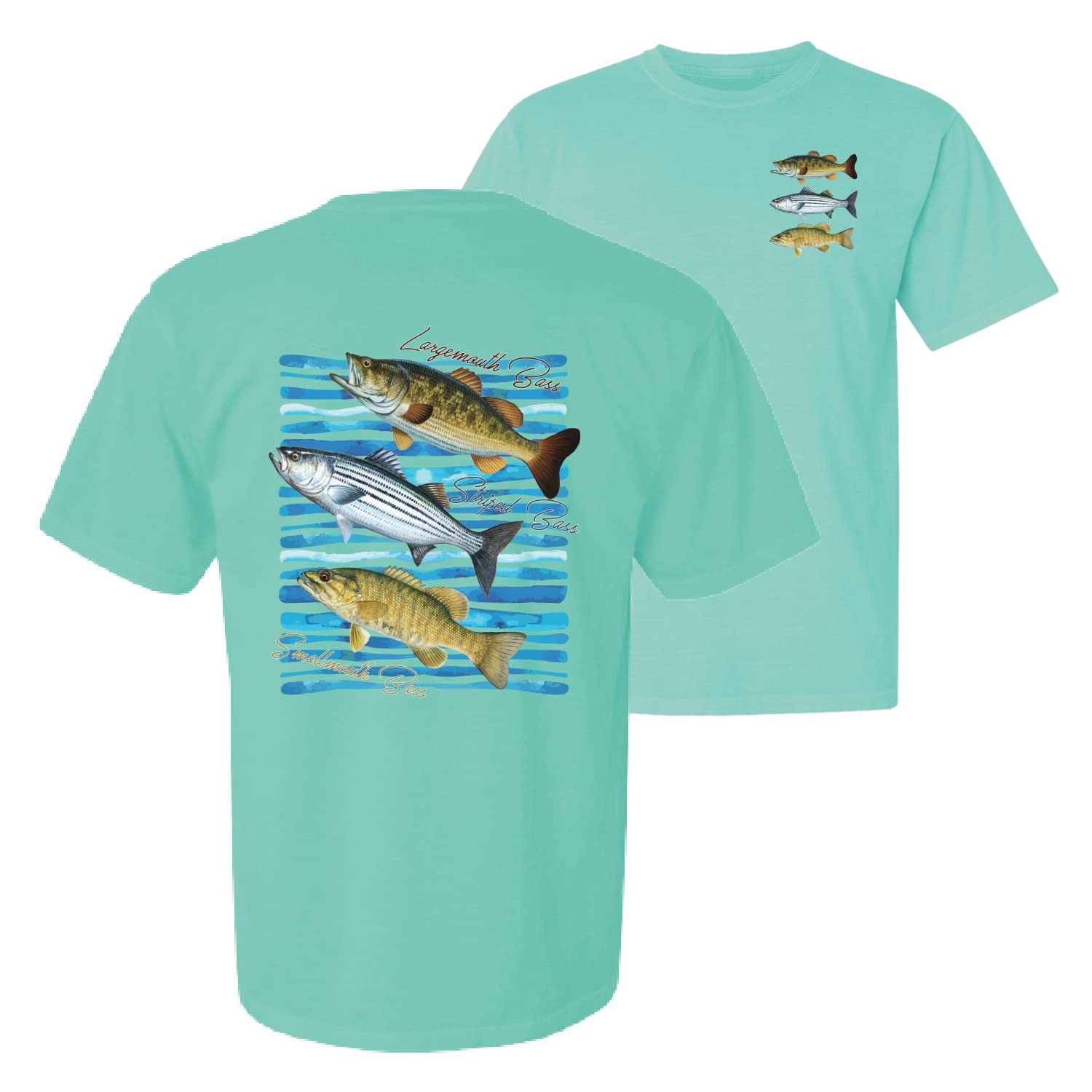 Vintage Washed Cotton Men's Largemouth Bass Fishing T-Shirt - Striped Smallmouth Graphic Short Sleeve Tee for Anglers | Perfect Gift for Father's Day, Fishing Trips, Camping & Outdoor Adventures | Ideal for Casual Wear, Weekend Activities and Fishing Enthusiasts | Great for Summer Fishing, Backyard BBQs and Sports Events