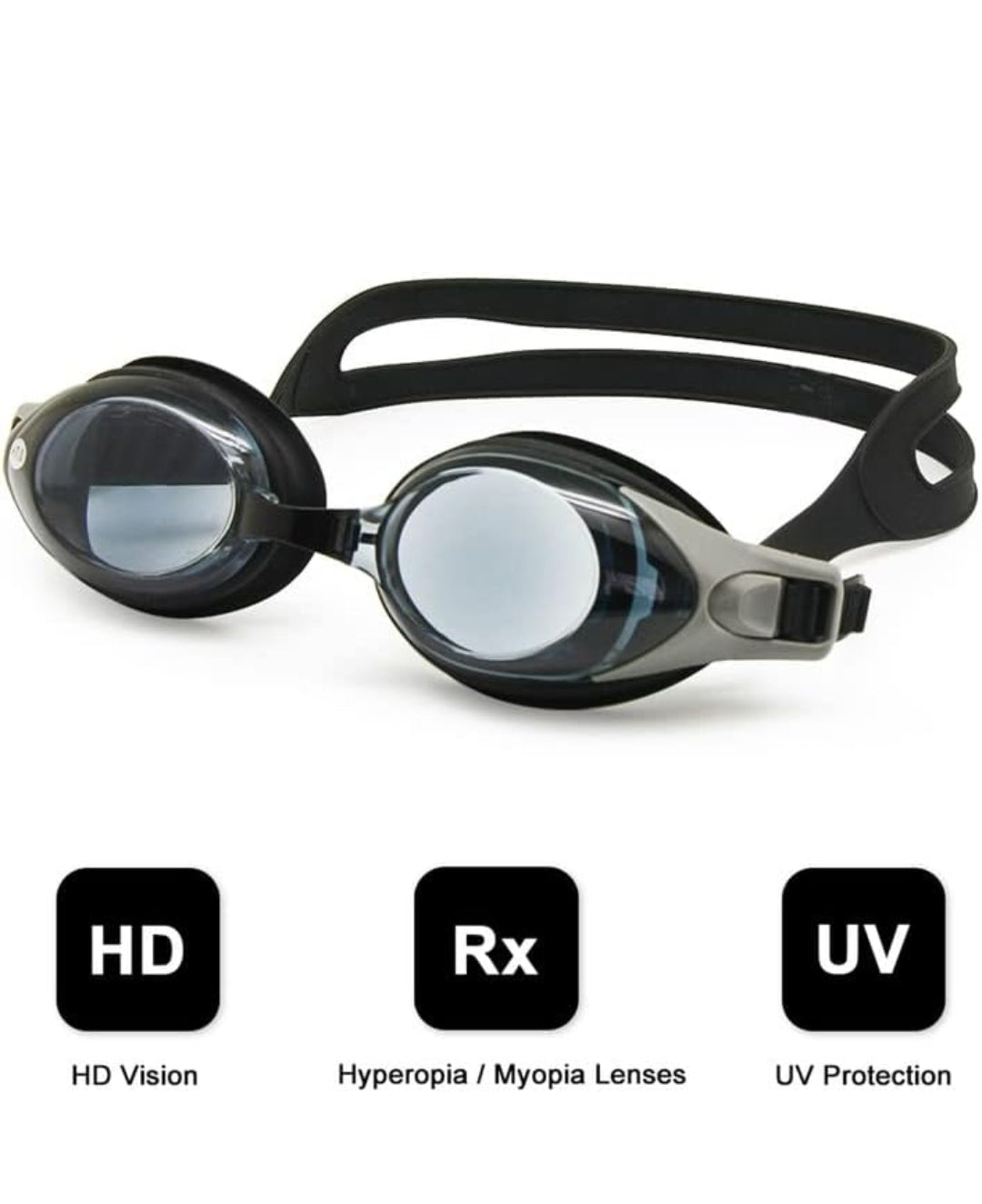 Rx Prescription Swimming Goggles with Corrective Lenses - Anti-Fog UV Protection for Adults & Kids - Perfect for Lap Swimming, Water Aerobics & Competitive Swim Training