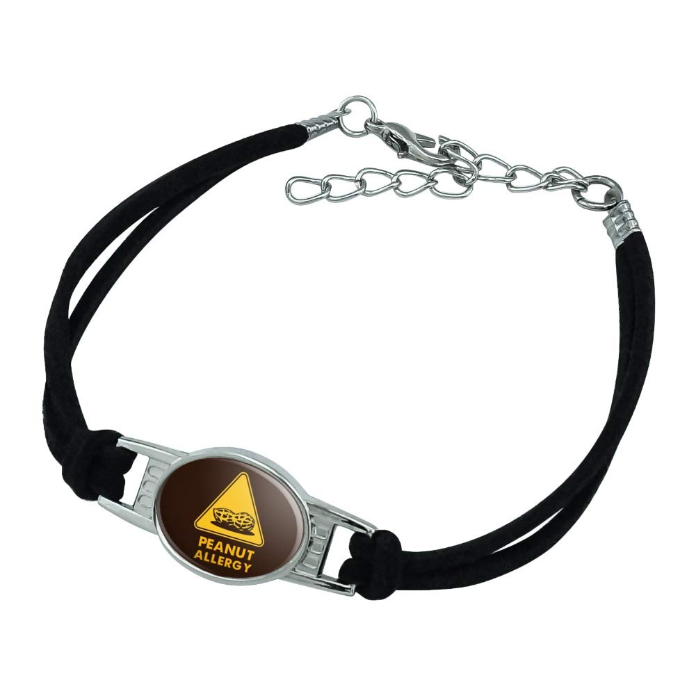 Peanut Allergy Yellow Warning Sign Bracelet - Suede Leather & Metal Novelty Jewelry - Perfect for Food Allergy Awareness & Safety