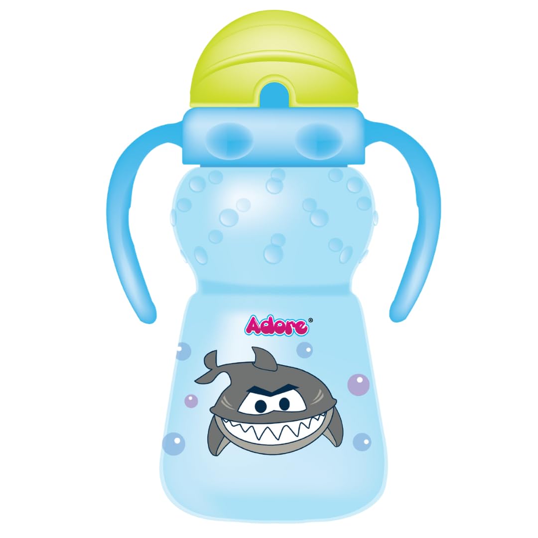 Adore Zing Twin Handle Straw Cup - BPA Free Baby Water Bottle for Kids & Toddlers | 300ml Leak Proof Plastic Straw Sipper for Boys & Girls | Perfect for Daycare, Travel & Outdoor Activities (Blue)