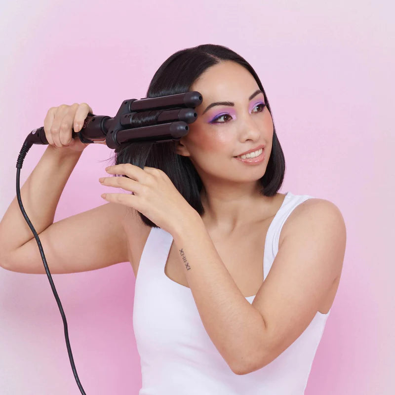 Styling Pro Mini Waver Hair Curling Iron - 3 Barrel Waver for Beach Waves & Textured Hairstyles | Perfect for Home Use, Travel & Salon Styling