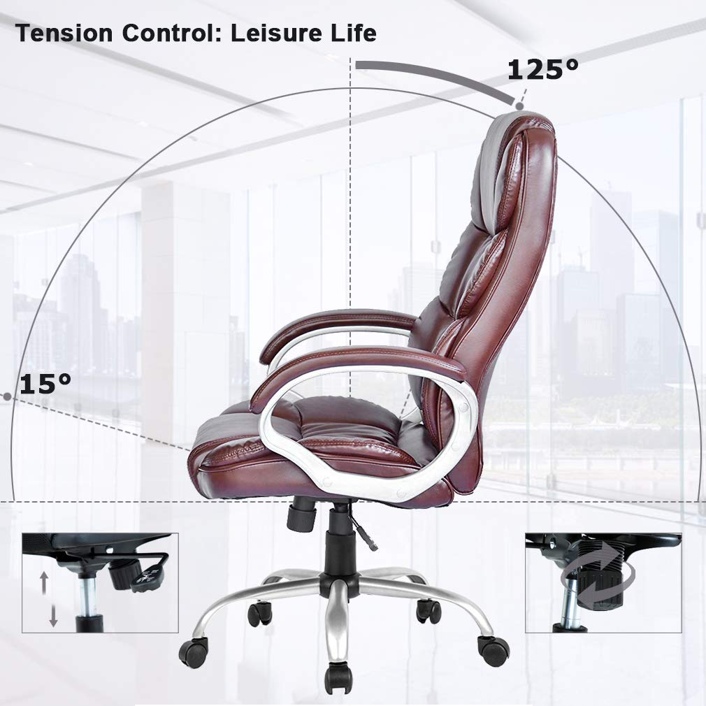 Ergonomic Office Chair with Adjustable Lumbar Support - High Back Executive Desk Chair for Home & Office, Rolling Swivel Computer Task Chair for Women & Men (Brown) - Perfect for Long Work Hours & Gaming Sessions