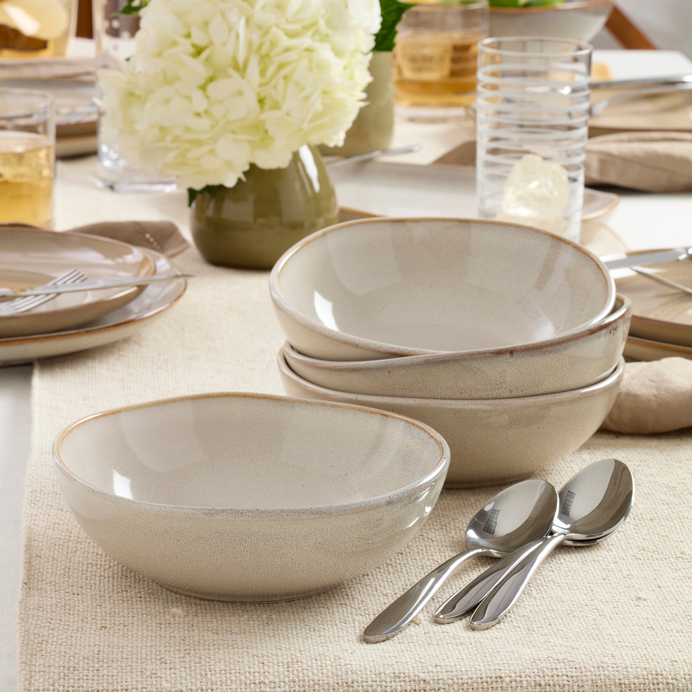 Organic Oatmeal 12-Piece Dinnerware Set - Eco-Friendly Stoneware for Everyday Dining & Entertaining