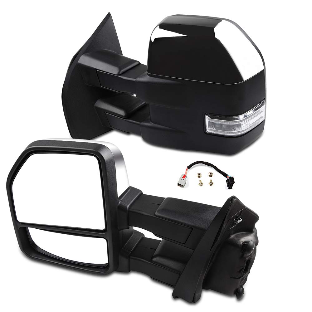 Aintier Towing Mirrors for 2015-2017 Ford F150 Truck - Power Adjustable Heated Side Mirrors with Turn Signal & Puddle Light, Chrome Housing & Conversion Plug (Left & Right) - Perfect for Towing, Off-Roading & Night Driving