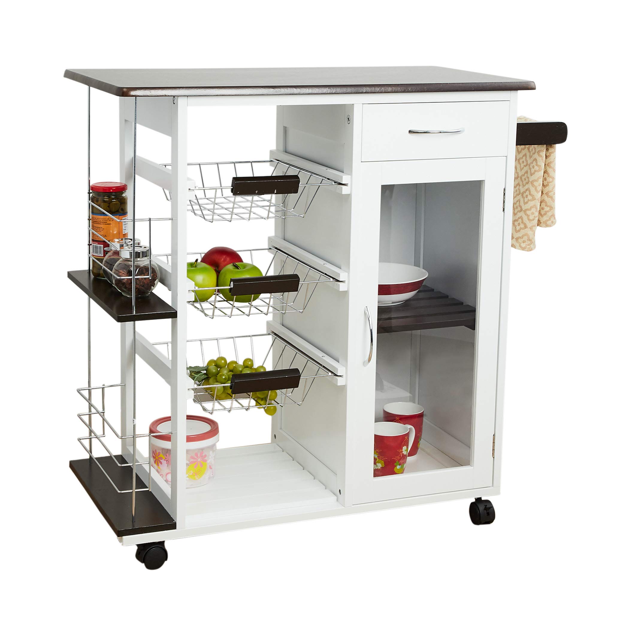 Tranzit Rectangular Wooden Kitchen Trolley Cart - Rolling Kitchen Island with Storage for Small Spaces - Perfect for Food Prep, Serving, and Extra Counter Space in Apartments & Compact Kitchens