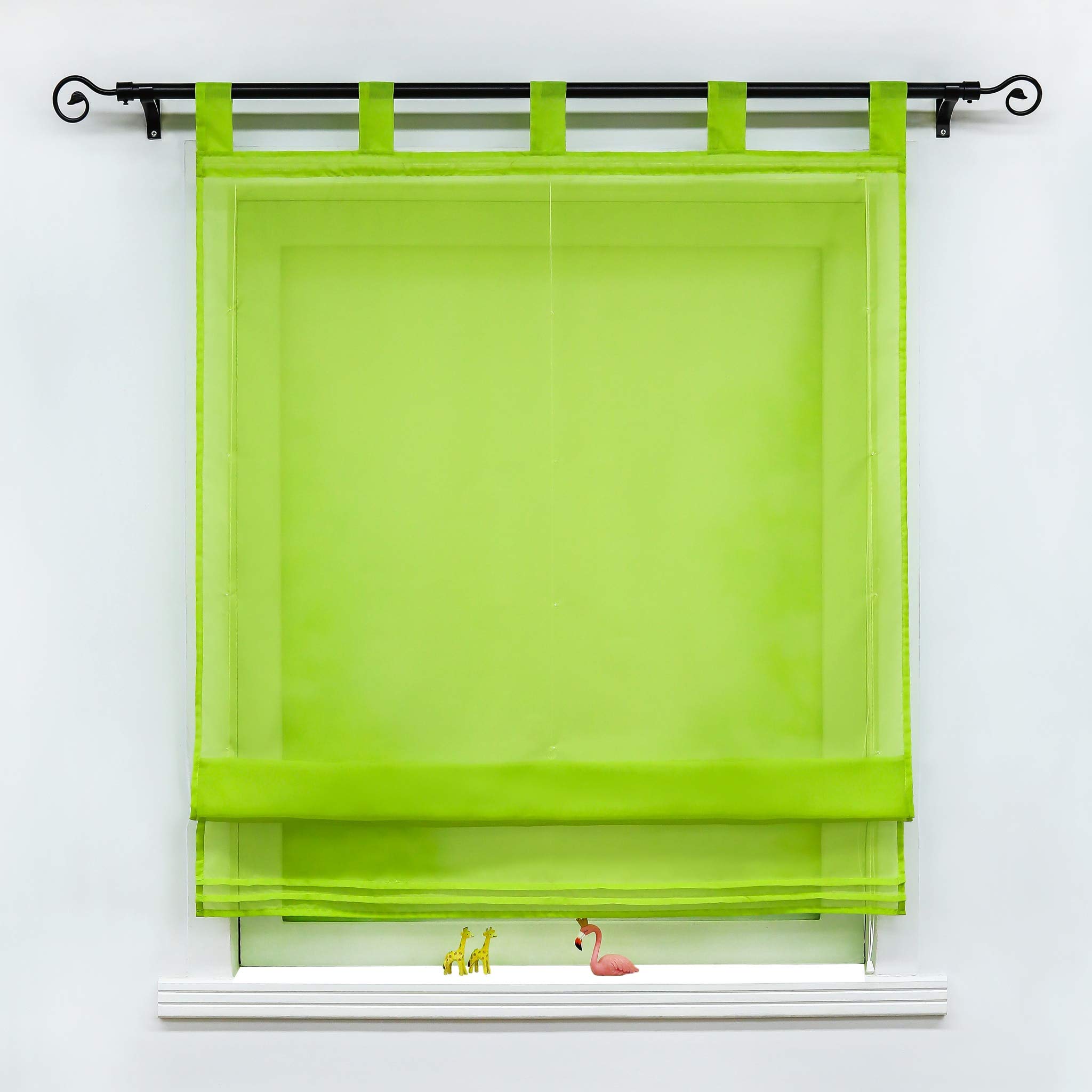 Solid Color Roman Shades Tab Top Window Treatment - Adjustable Kitchen & Bedroom Curtain - 1pc (Green, 47