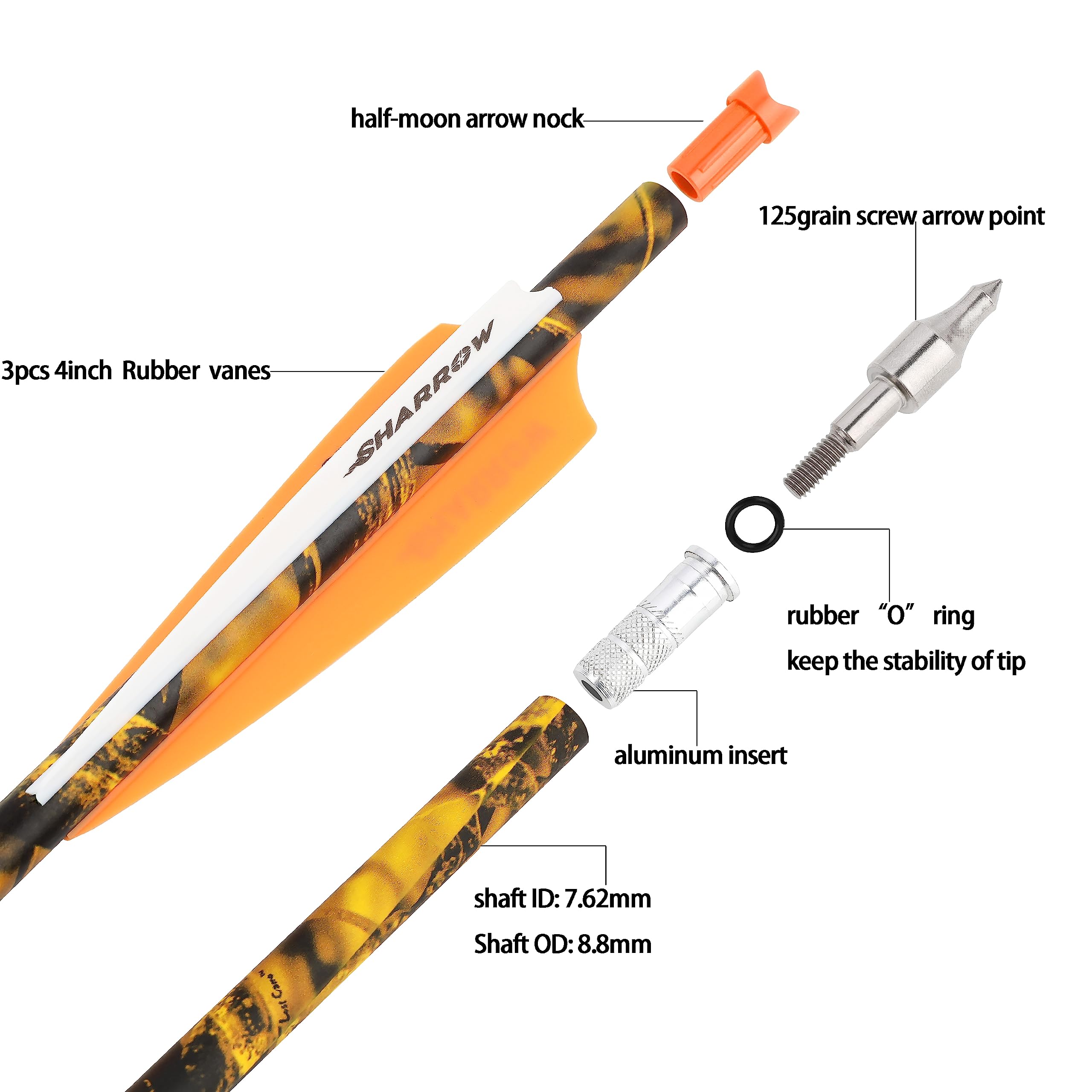 Carbon Crossbow Bolts 16-22 Inch with Broadheads for Hunting - 6/12PCS