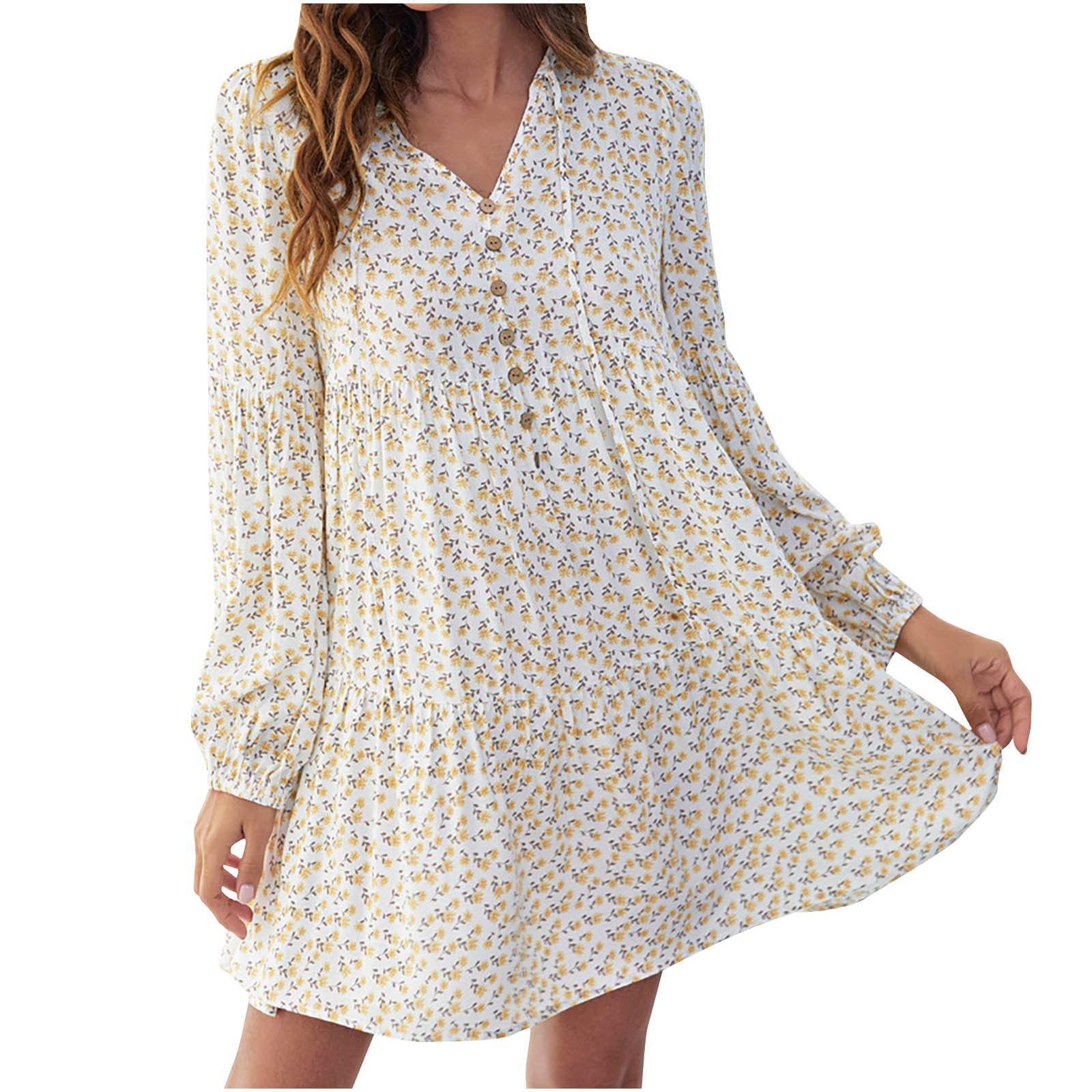 Women's Floral Print Summer Dress - Long Sleeve High Waisted Pleated Mini Dress for Casual Wear | Perfect for Beach Outings, Date Nights & Summer Vacations