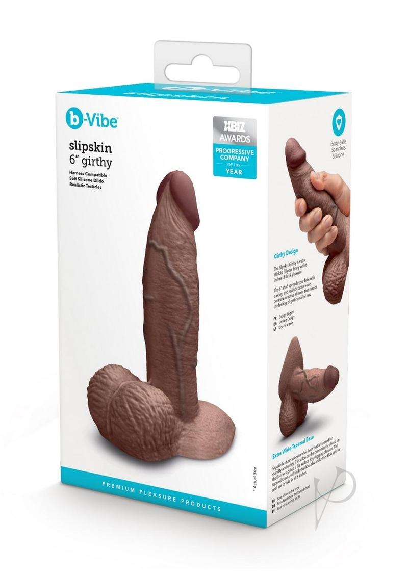 B Vibe Slipskin Realistic Silicone Girthy Dildo 6 Inch - Chocolate Color - Body-Safe Adult Toy for Couples & Solo Play - Perfect for Sensual Exploration & Intimate Pleasure