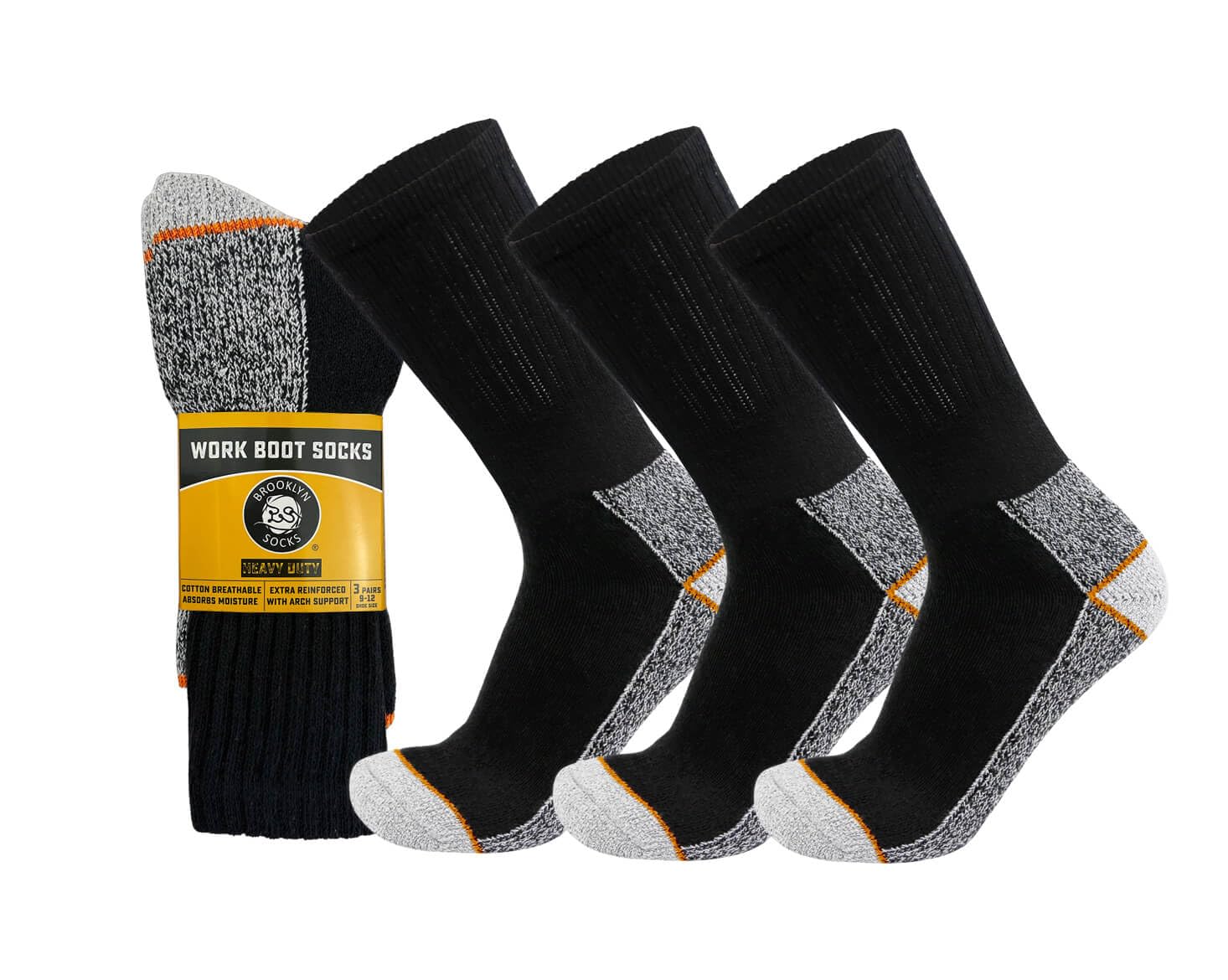 Men's Heavy Duty Steel Toe Work Cotton Socks - Thick Triple Cushioned Crew Socks for Construction, Hiking & Outdoor Work - Durable Safety Work Socks for Boots