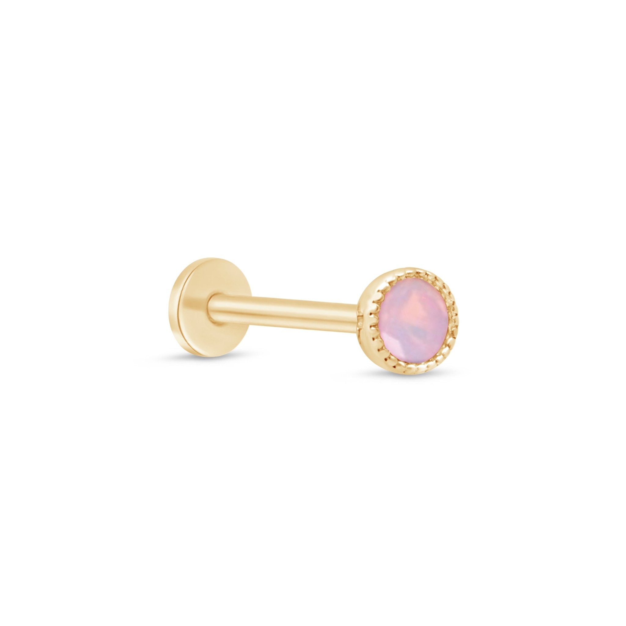 14k Yellow Gold Pink Opal Flat Back Stud Earrings with Milgrain Detail - Perfect for Everyday Wear, Gift Giving & Special Occasions