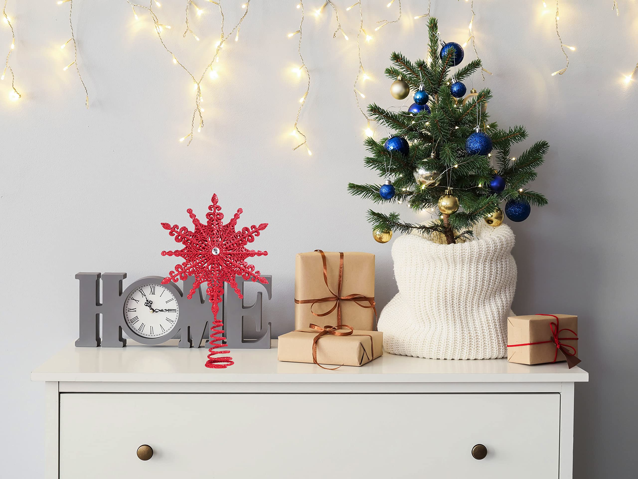 8 Inch Red Glittered Filigree Christmas Star Tree Topper - Elegant Holiday Decor for Christmas Trees, Home & Party Decoration | Perfect for Xmas, Winter Celebrations & Festive Home Décor