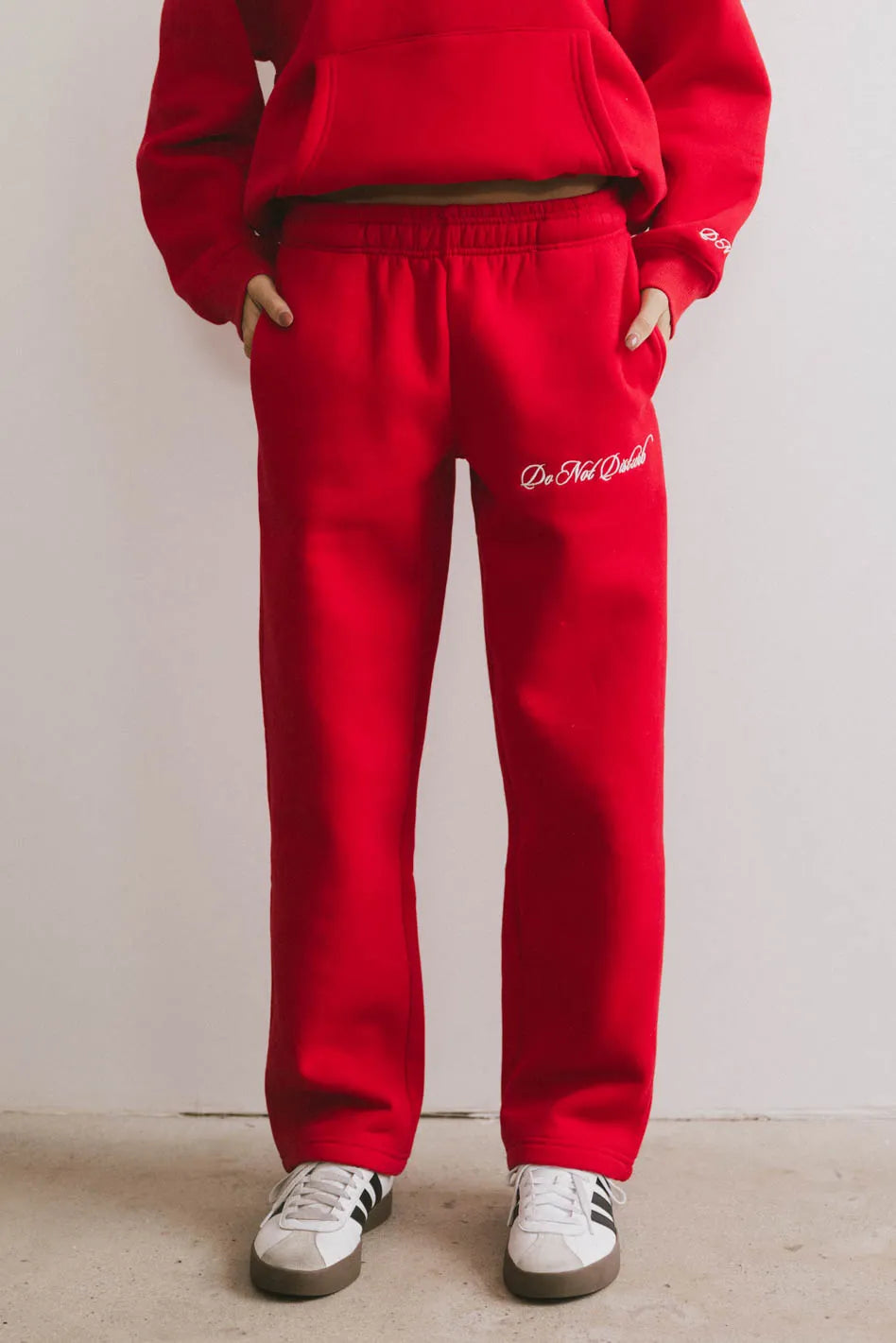 Comfortable Do Not Disturb Sweatpants for Women - Soft Red Lounge Pants for Relaxing at Home, Yoga, and Sleep