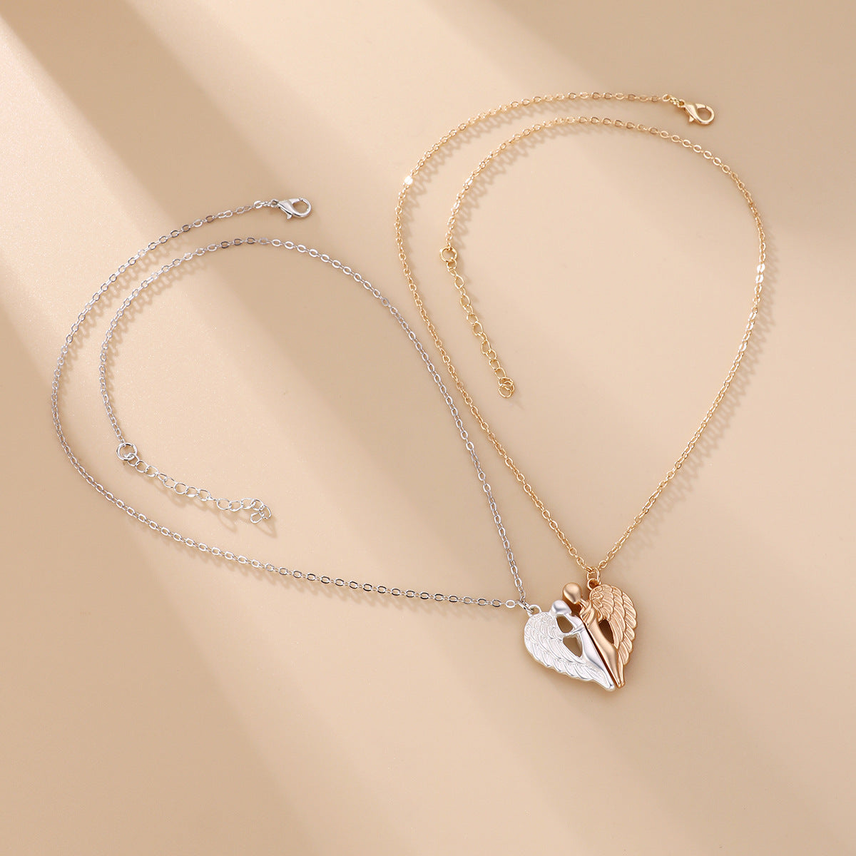 Hugging Angel Couple Wings Magnetic Necklace Set | Romantic Gift for Couples, Valentines Day, Anniversary | Perfect for Date Nights & Special Occasions