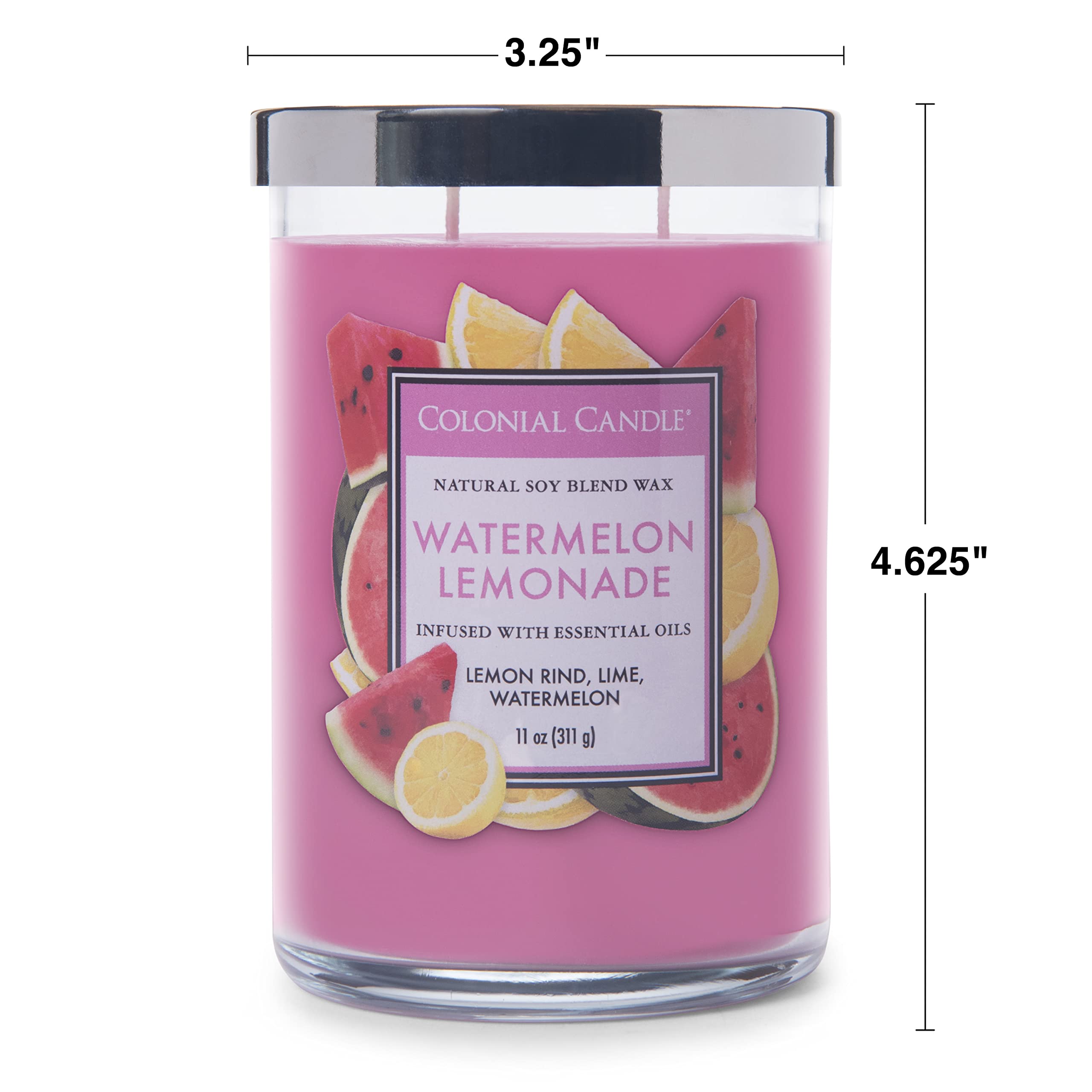 Colonial Candle Watermelon Lemonade Scented Jar Candle - 2 Wick, 11 oz, 80-Hour Burn Time | Classic Cylinders Collection | Perfect for Home Decor, Relaxation & Gifts