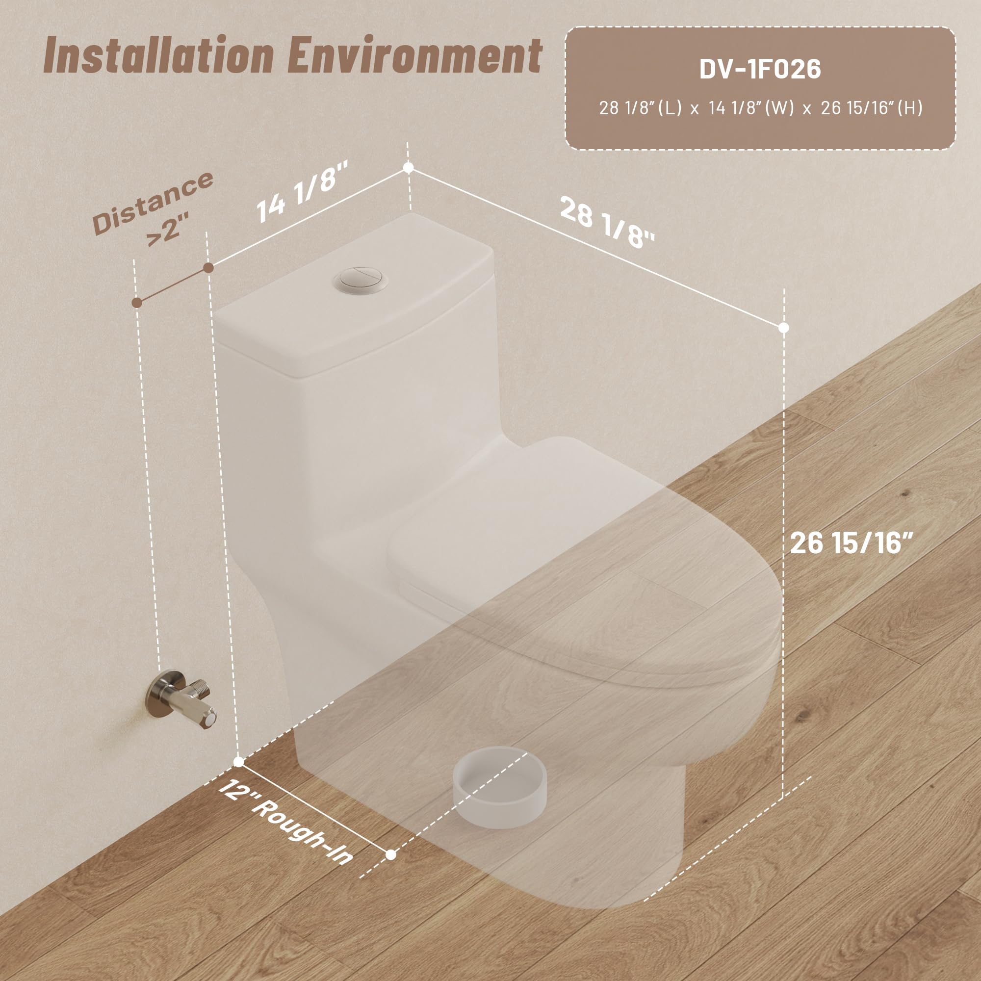 DeerValley DV-1F026 Elongated One Piece Toilet - Dual Flush 0.8/1.28 GPF, Comfort Height, Powerful & Quiet Flushing, 12