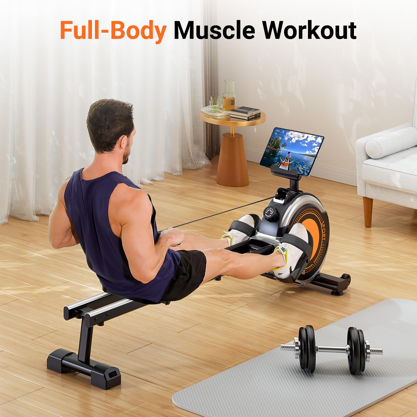 Dripex Magnetic Rowing Machine for Home Gym - 350 LBS Weight Capacity, 16-Level Resistance, Dual Slide Rail, Bluetooth Connectivity & LCD Monitor - Perfect for Full-Body Workouts, Cardio Training & Home Fitness