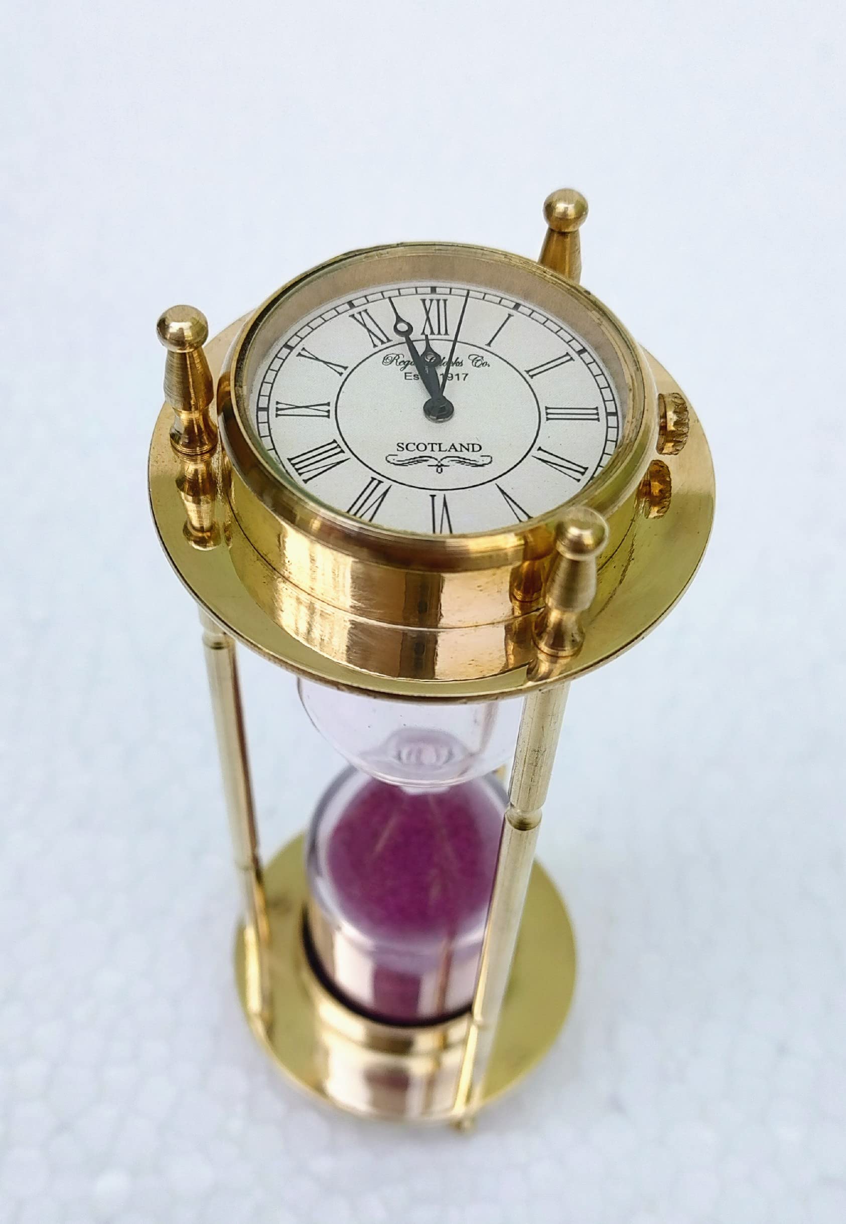 Nautical Brass Sand Timer Hourglass with Maritime Brass Compass - Vintage Tabletop Decor for Home Office, Beach House, or Coastal Themed Room Decoration