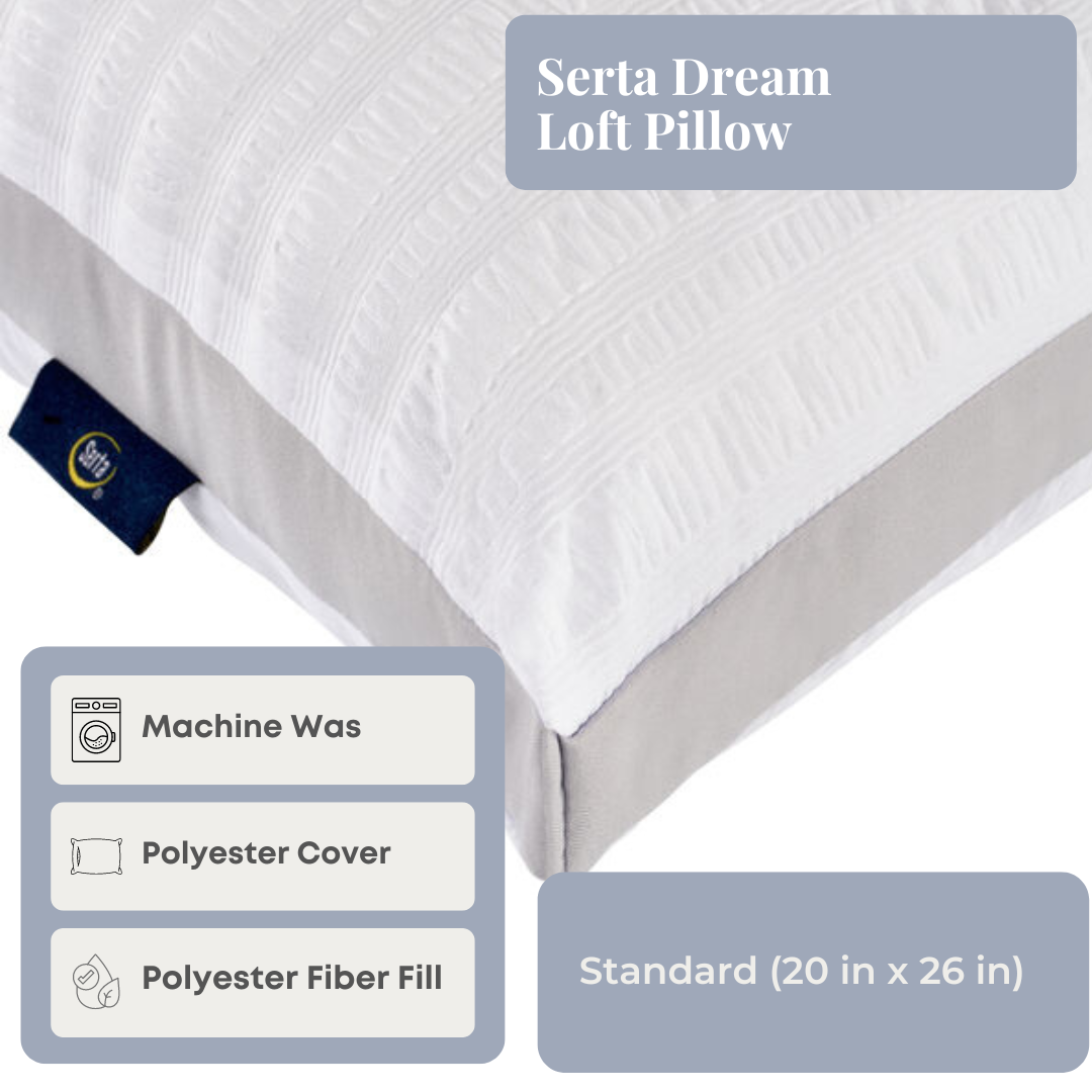 Serta Dream Loft Pillow - Premium Soft Pillow for Side, Back & Stomach Sleepers - Cooling Memory Foam Pillow for Neck Support - Perfect for Home, Hotel & Travel Use