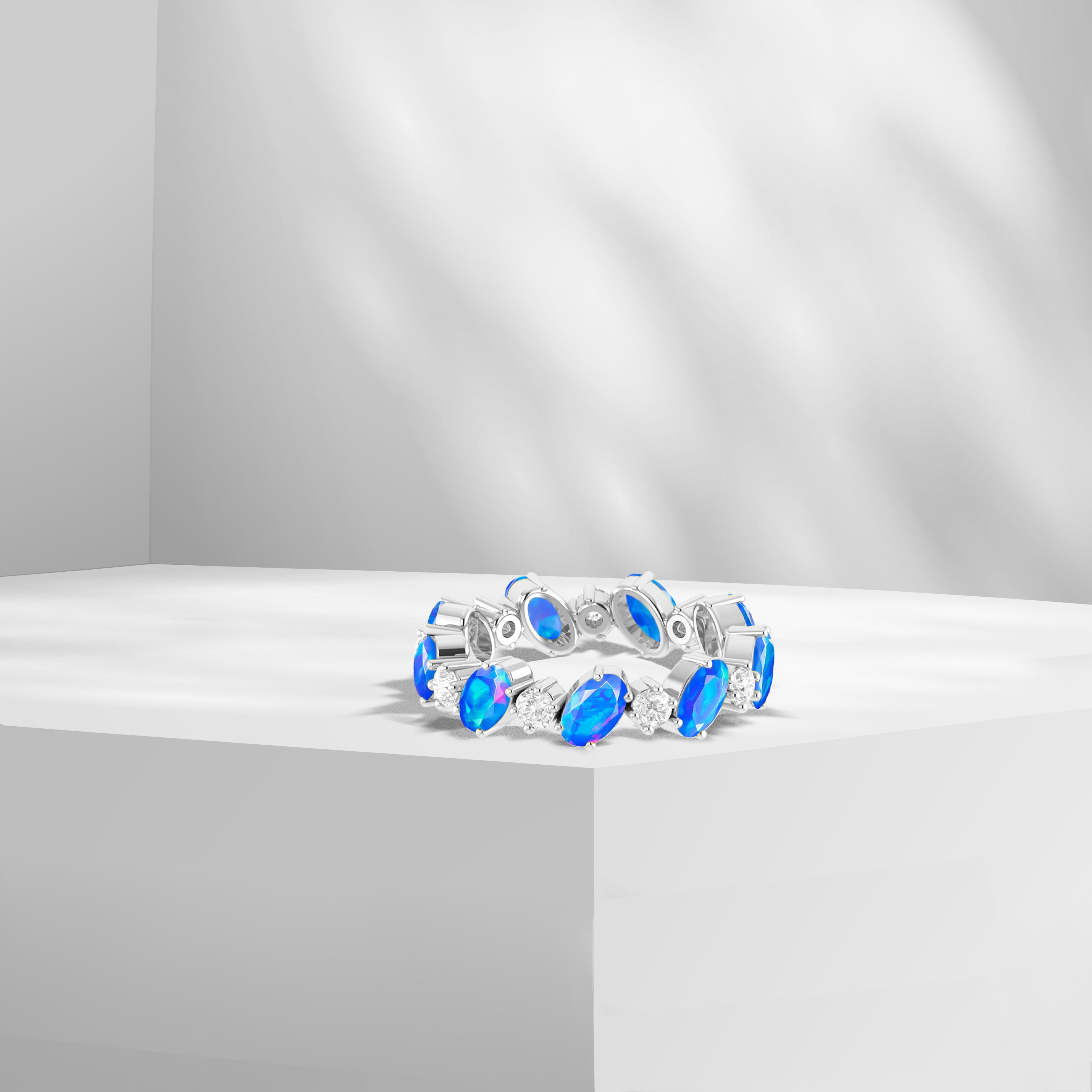 Blue Fire Oval Faceted Opal Ring for Women – Elegant Sterling Silver Jewelry for Engagement, Wedding & Everyday Wear