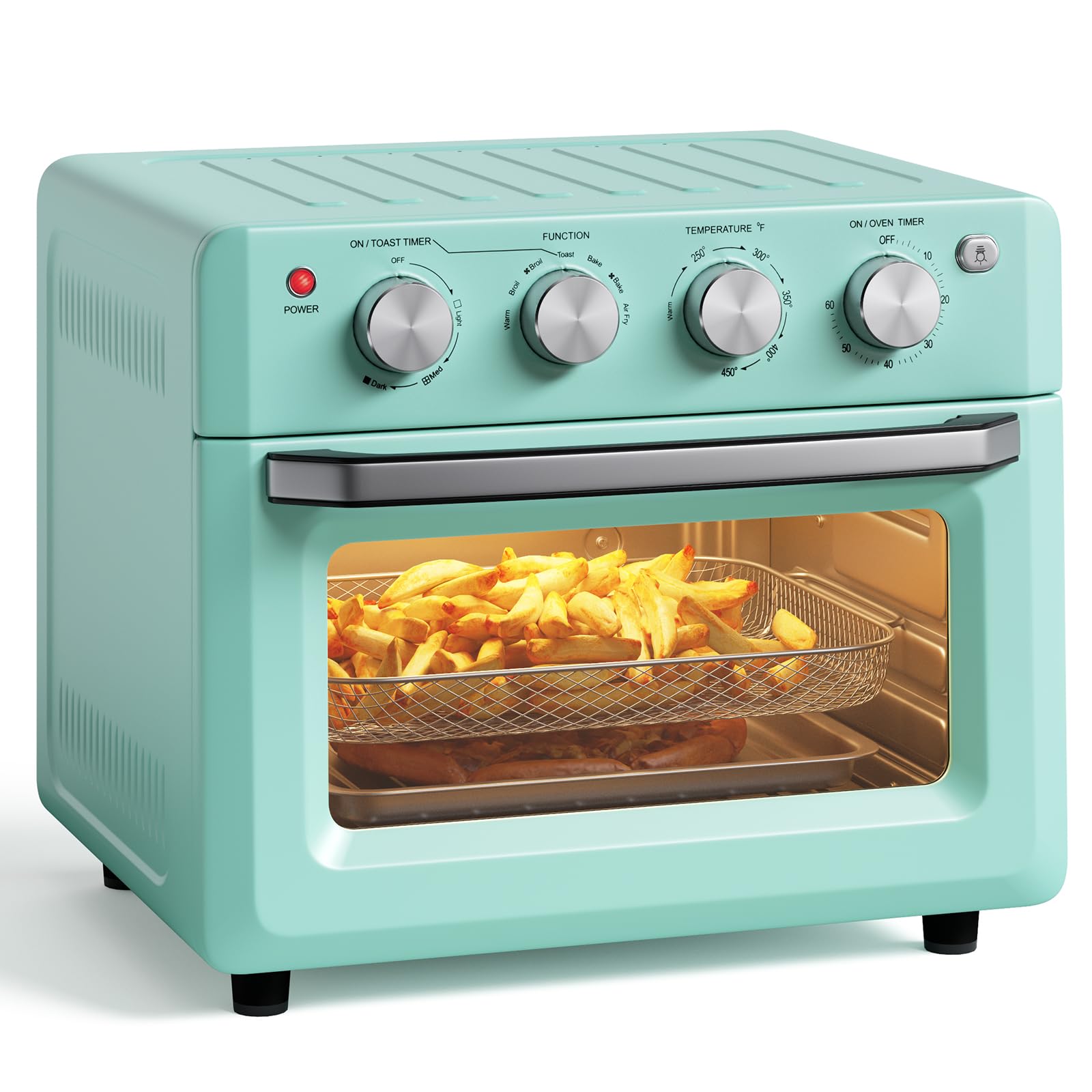 SIMOE 19QT 7-in-1 Retro Air Fryer Toaster Oven Combo with Convection Bake, Toast, Broil & Warm Functions - 1550W Stainless Steel Countertop Oven with 5 Accessories & Recipe Book (Turquoise) - Perfect for Small Kitchens, Dorms, Apartments & Healthy Cooking