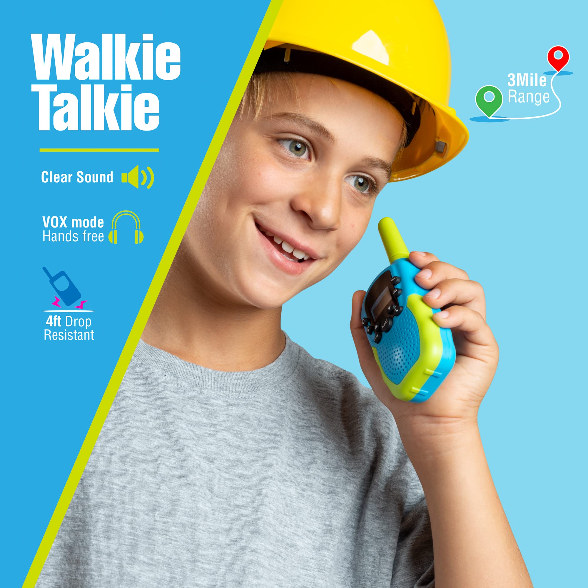 Kids Walkie Talkies - 22 Channels, 3 Mile Range, 2 Pack | Best Toy for Boys & Girls | Outdoor Play, Camping, Hiking & Backyard Adventures