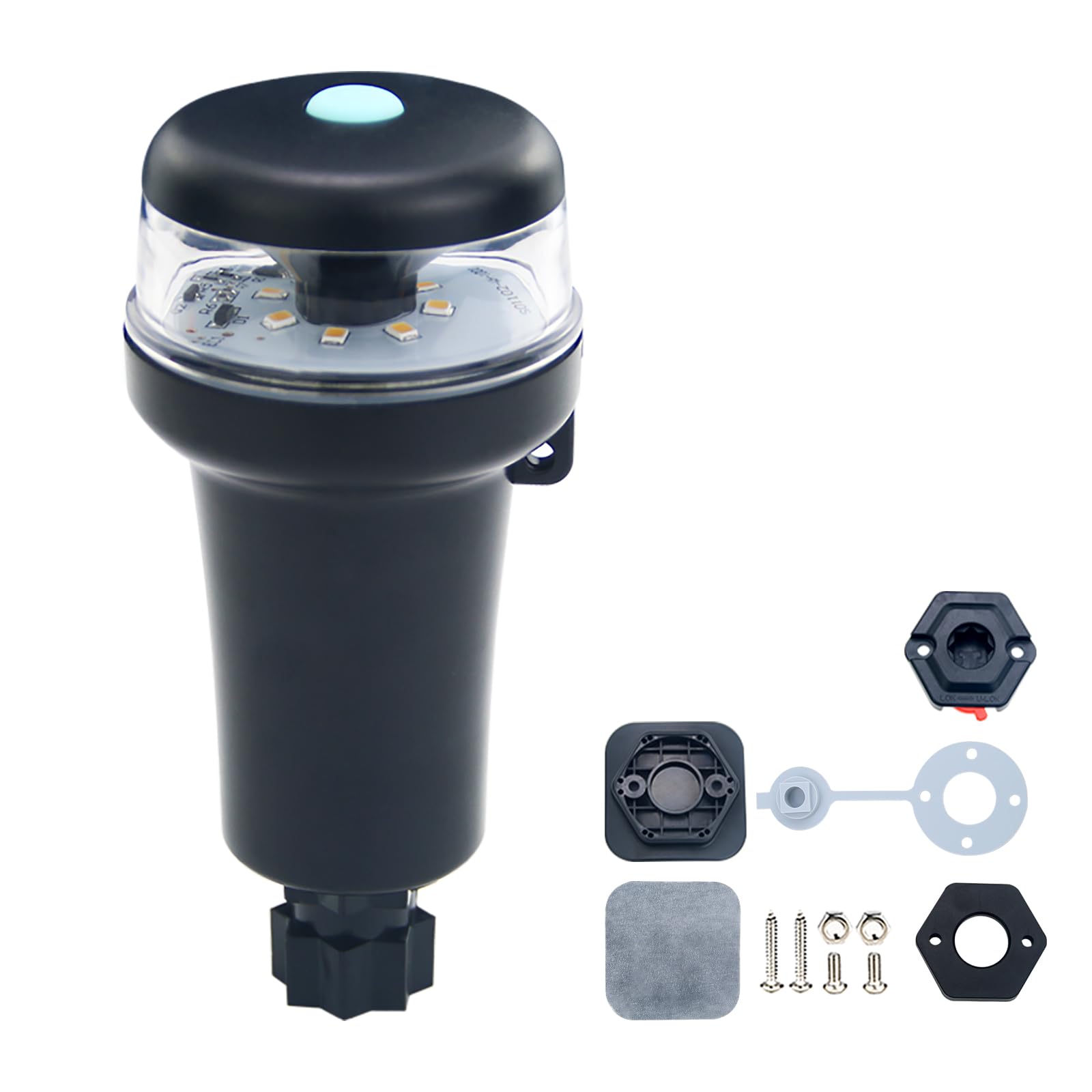 Portable Kayak Battery LED Navigation Lights with Multi-Adaptors - 3AA Battery Powered, Waterproof for Inflatable Boats - Surface Mount Adhesive Base (White with Fixed Base) - Perfect for Night Fishing, Camping & Water Sports