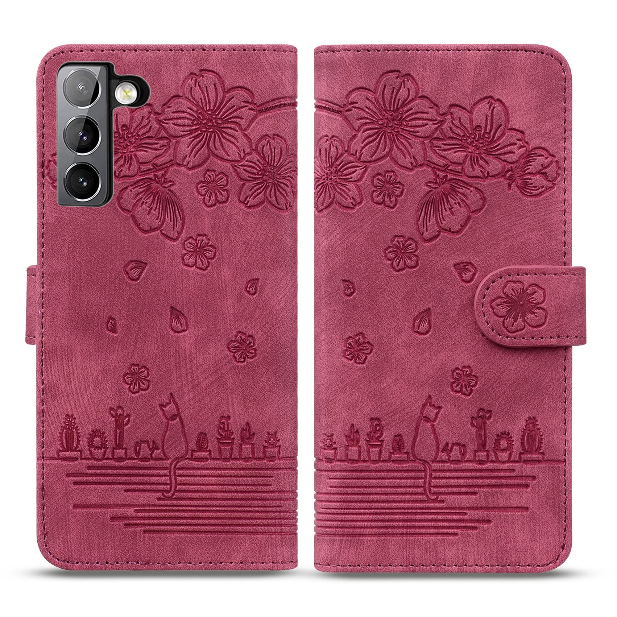 Premium Leather Wallet Flip Case for Samsung Galaxy S21 Plus - Slim Embossed Design with Card Slots & Wrist Strap | Perfect for Business, Travel & Everyday Use (Compatible with S21+)