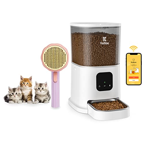 Kaikoe 6L Automatic Cat Feeder & Dog Feeder - Smart Pet Food Dispenser with Timer & Portion Control - Includes Free Cat Brush & Dog Brush - Perfect for Travel, Workdays & Multi-Pet Homes