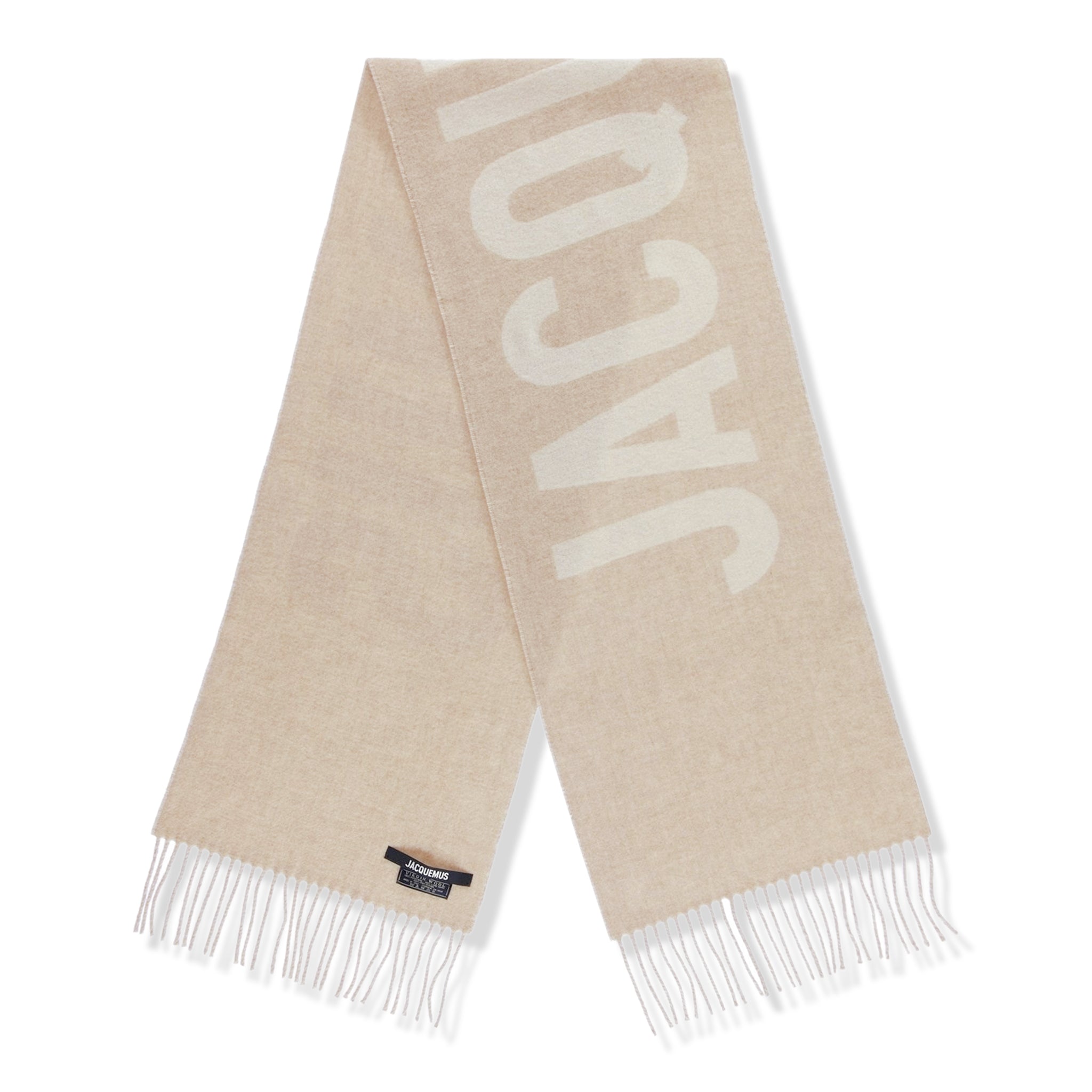 Jacquemus L'Echarpe Fringe Logo Multi Beige Scarf - Stylish Fashion Accessory for Women, Perfect for Winter Outfits & Casual Chic Looks