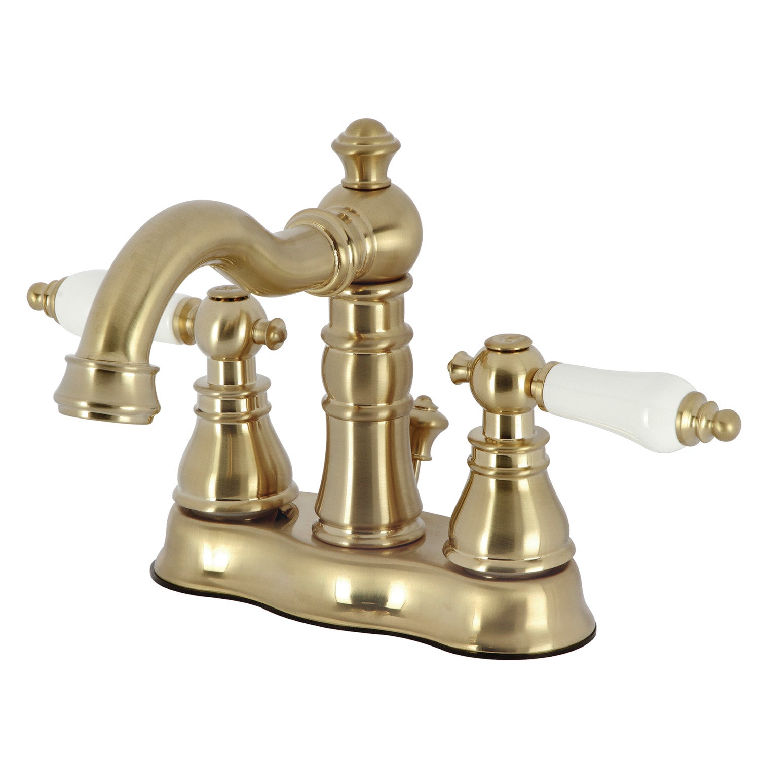 American Patriot FSC1603APL Brushed Brass 4-Inch Centerset Bathroom Faucet - Double Handle 3-Hole Deck Mount with Brass Pop-Up Drain - Perfect for Bathroom Vanity and Powder Room Renovations