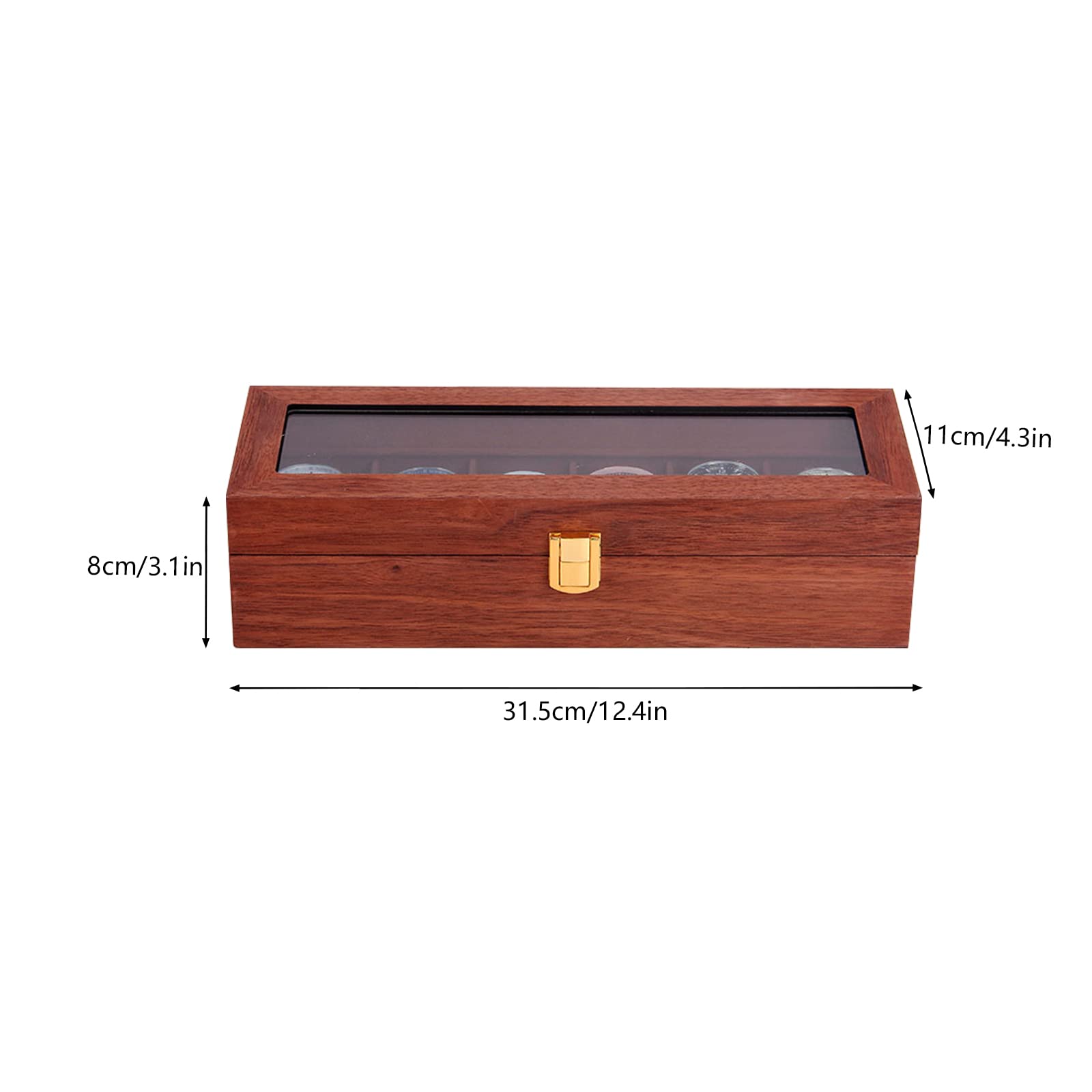 LOYALHEARTDY 6-Slot Wooden Watch Display Case with Glass Lid - Jewelry & Watch Storage Organizer Box for Men & Women - Perfect for Watch Collectors, Gift Giving & Dresser Display
