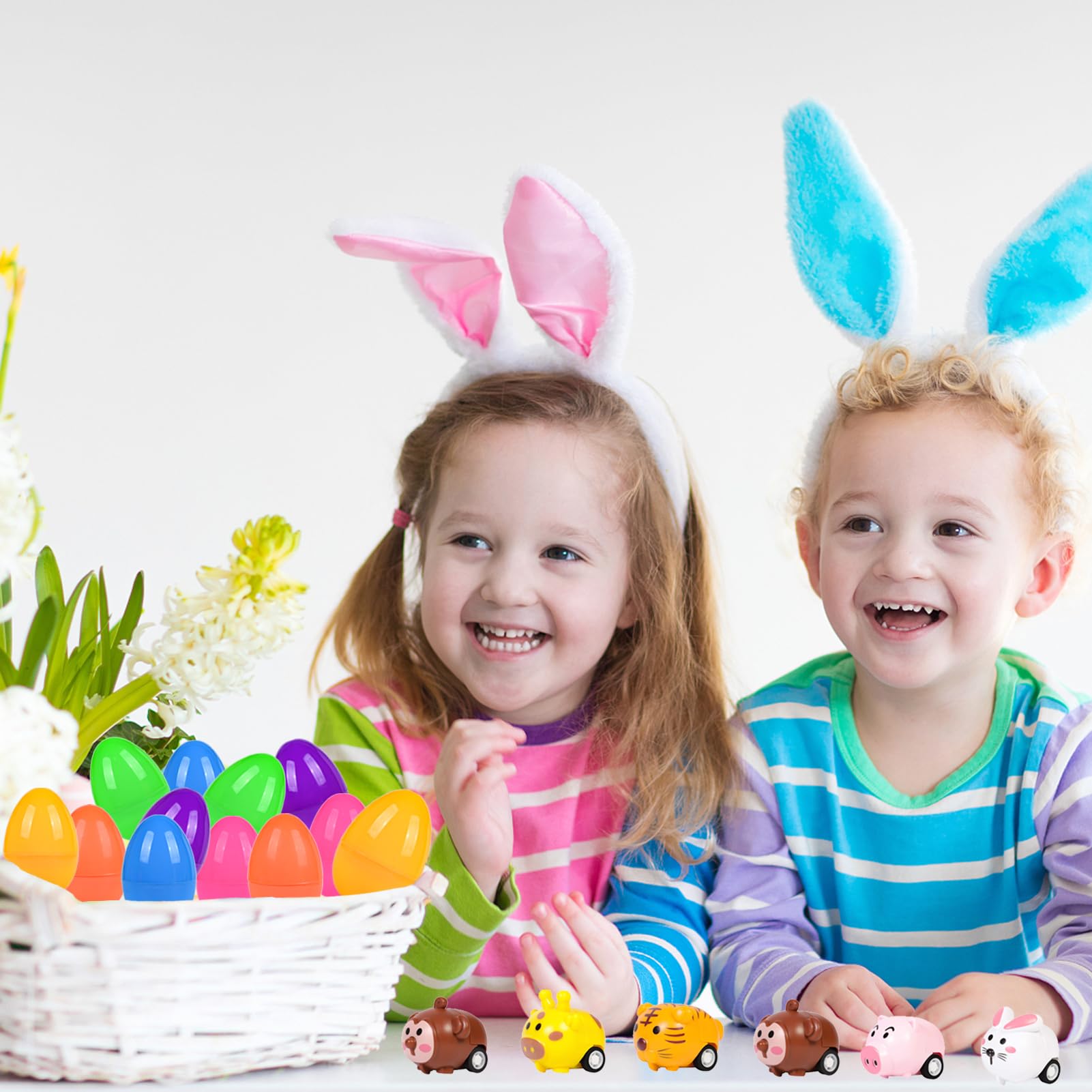 12PCS Easter Eggs with Pull Back Car Toys - Easter Basket Stuffers for Toddlers, Boys & Girls - Plastic Easter Egg Fillers for Kids - Easter Gift & Party Favors for Egg Hunt, Birthday Goodie Bags & Holiday Celebrations