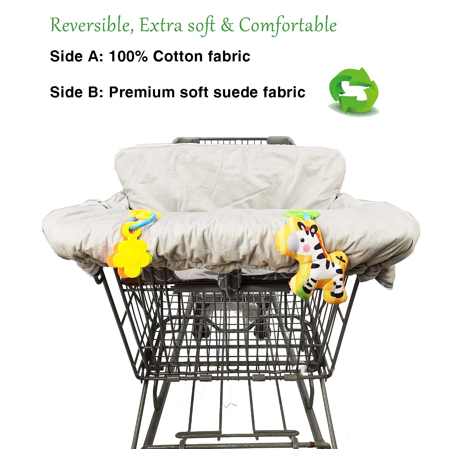 Baby Shopping Cart Cover with Padded High Chair Cover - Reversible Split Seat Cushion, Phone Pouch & Storage Pocket | Neutral Design for Boys & Girls | Perfect for Grocery Shopping & Dining Out