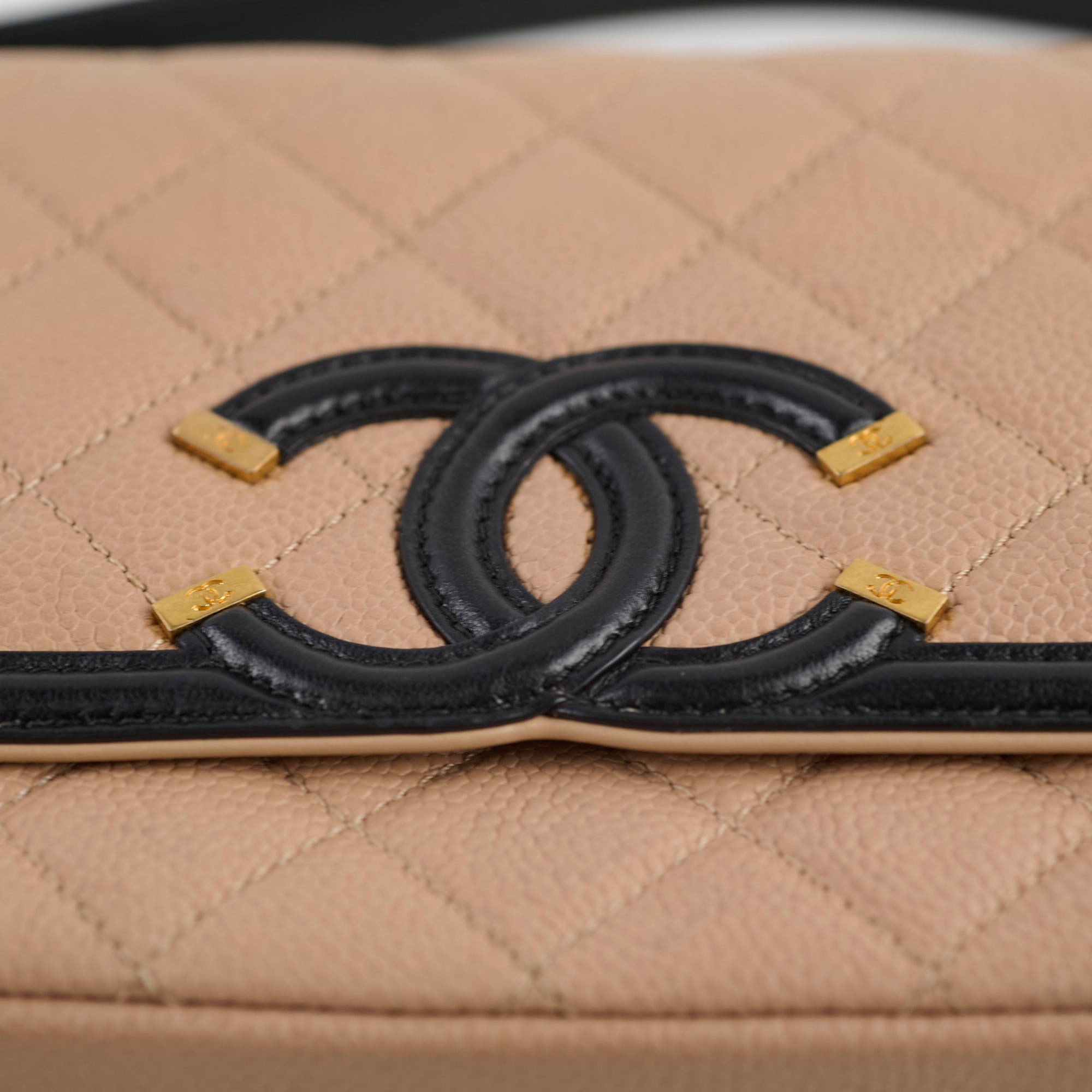 Chanel Small Filigree Beige Caviar Leather Crossbody Bag 23P Collection - Perfect for Date Night & Evening Events